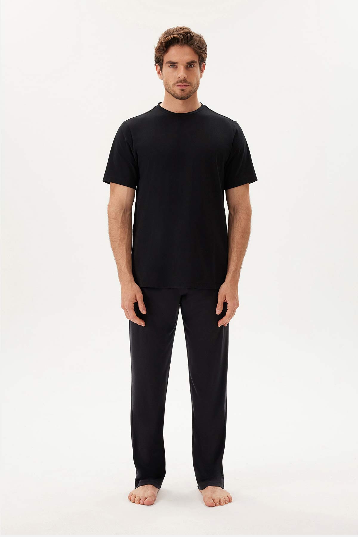 Beyaz-Siyah Bisiklet Yaka Kısa Kollu Ikili Tişört