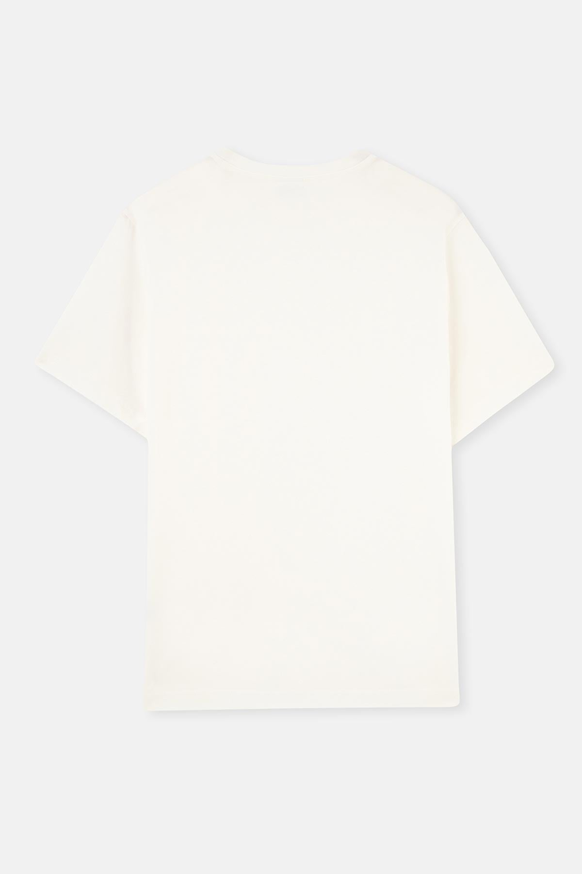 Ekru Bisiklet Yaka Kısa Kollu Süprem Tişört