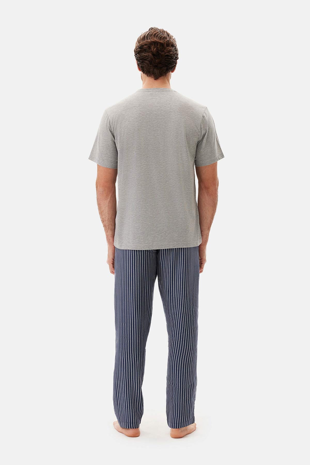 Navy WOVEN STRIPED TROUSERS