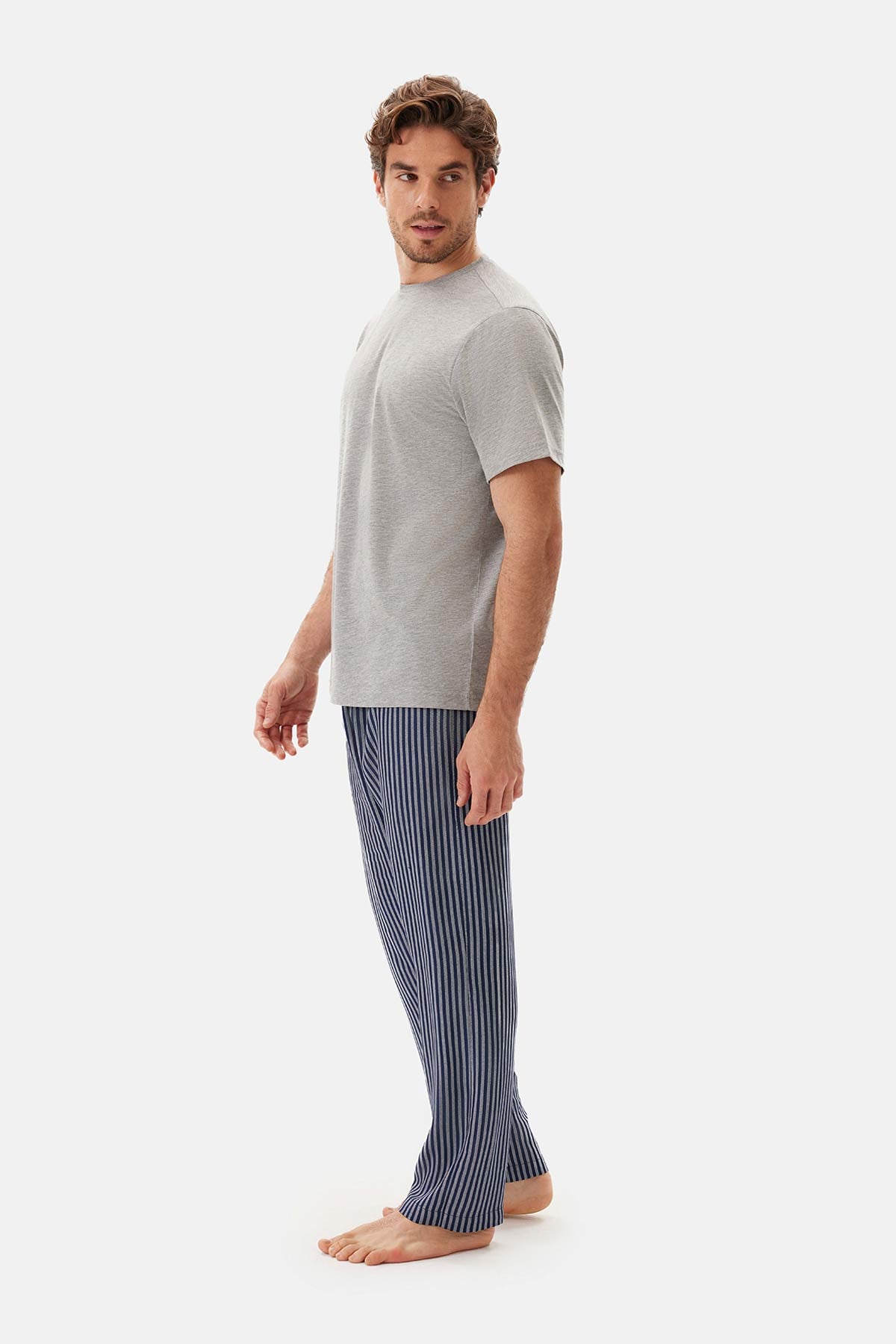 Navy WOVEN STRIPED TROUSERS