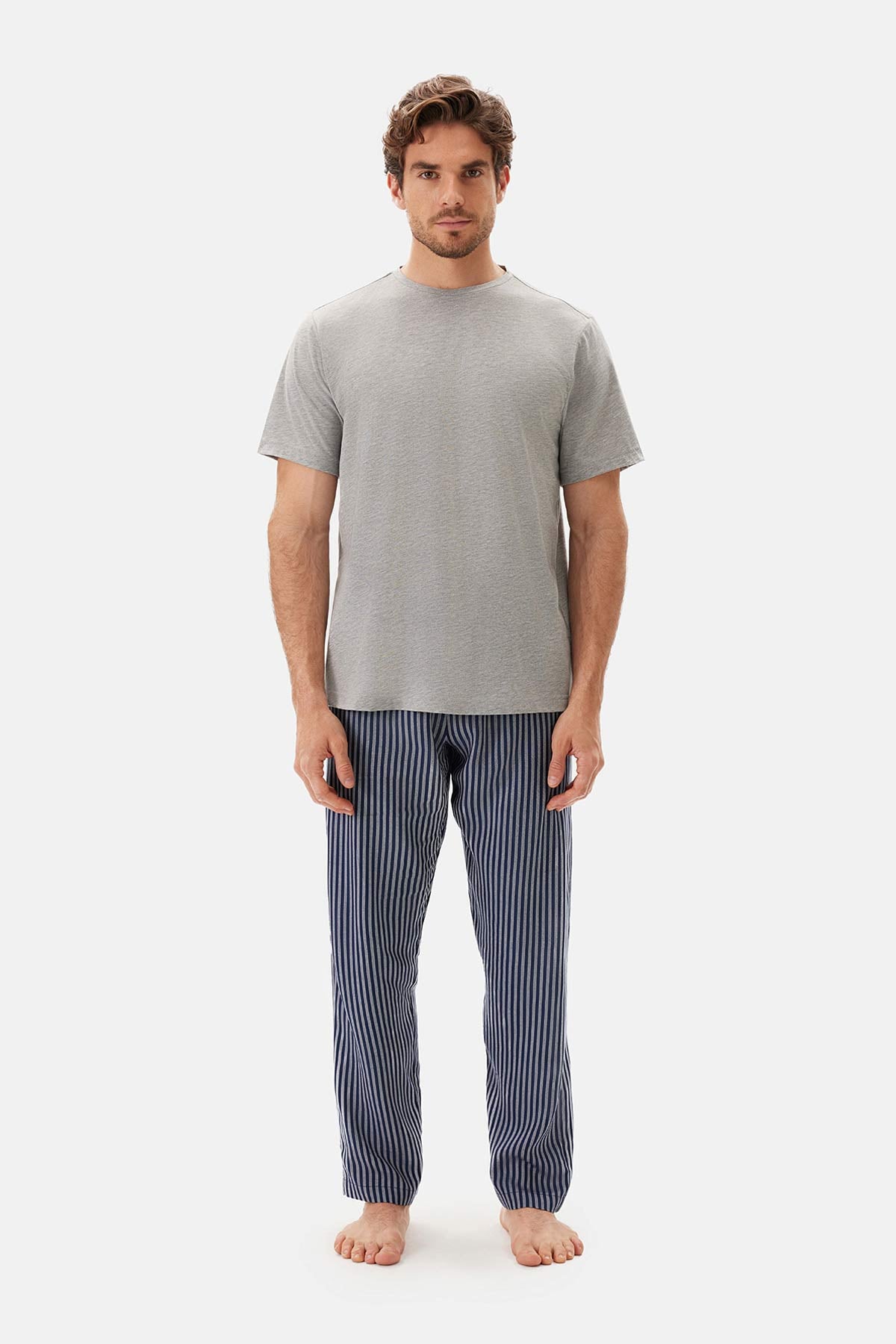 Navy WOVEN STRIPED TROUSERS