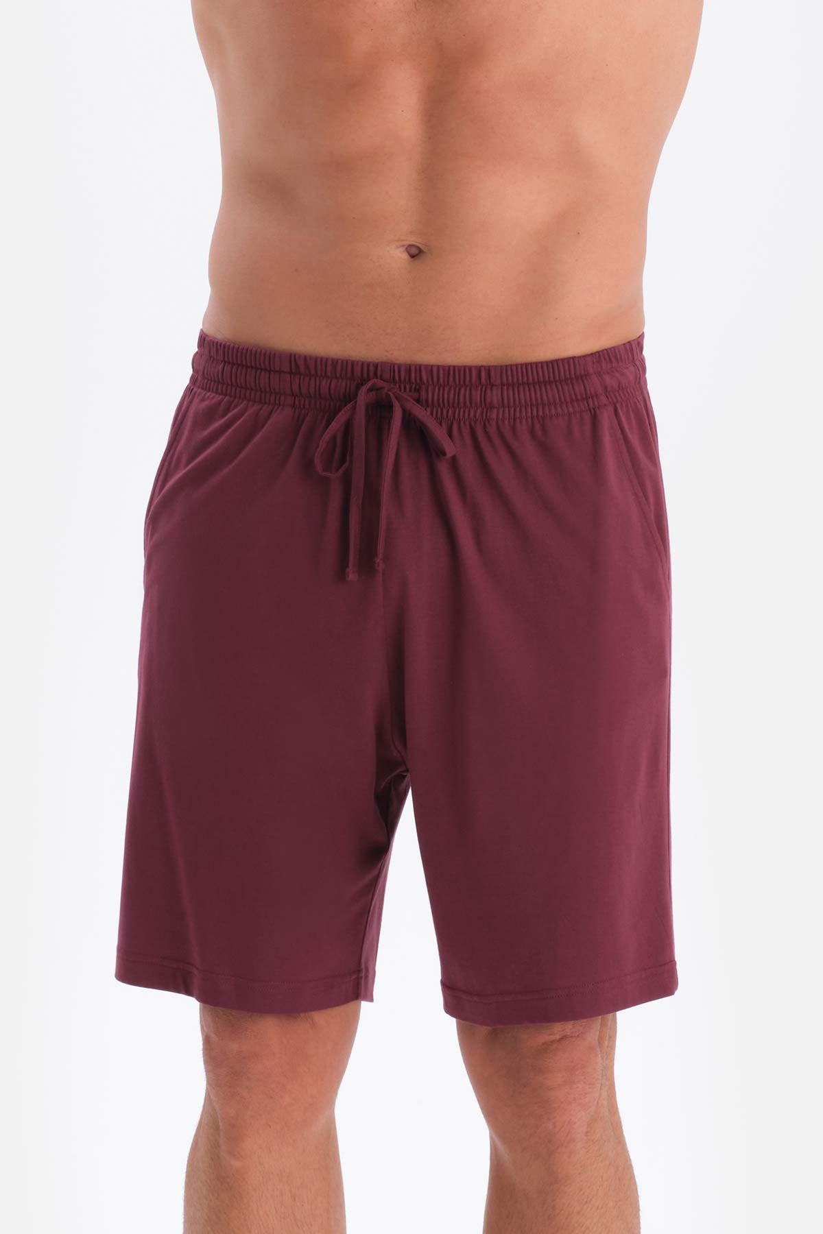 Bordeaux-Black COTTON MODAL DOUBLE KNITTED SHORTS