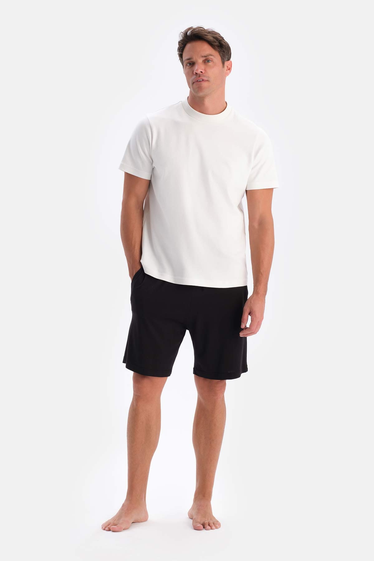 Bordeaux-Black COTTON MODAL DOUBLE KNITTED SHORTS