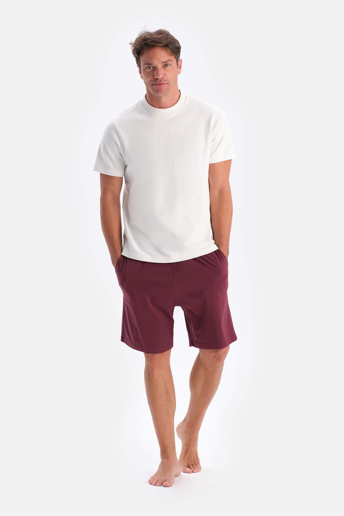 Bordeaux-Black COTTON MODAL DOUBLE KNITTED SHORTS