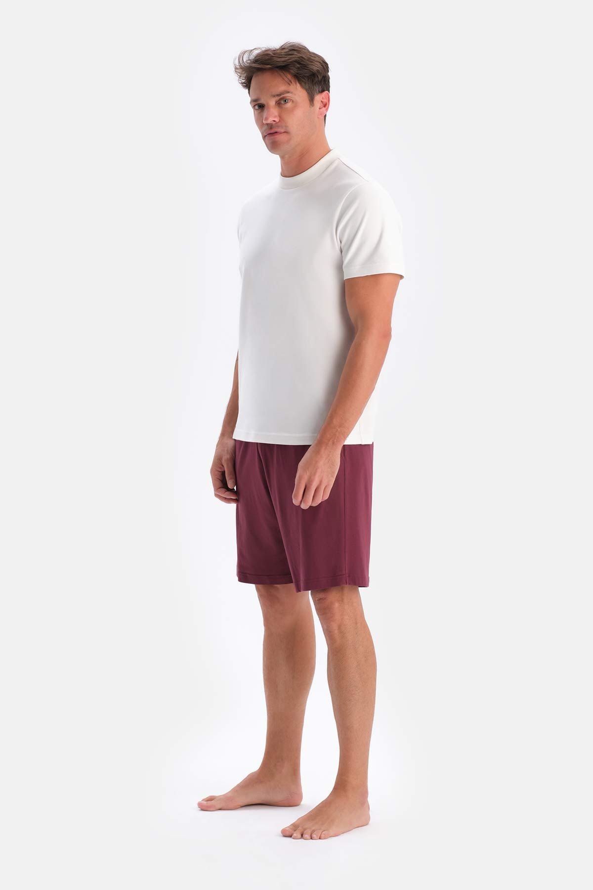 Bordeaux-Black COTTON MODAL DOUBLE KNITTED SHORTS
