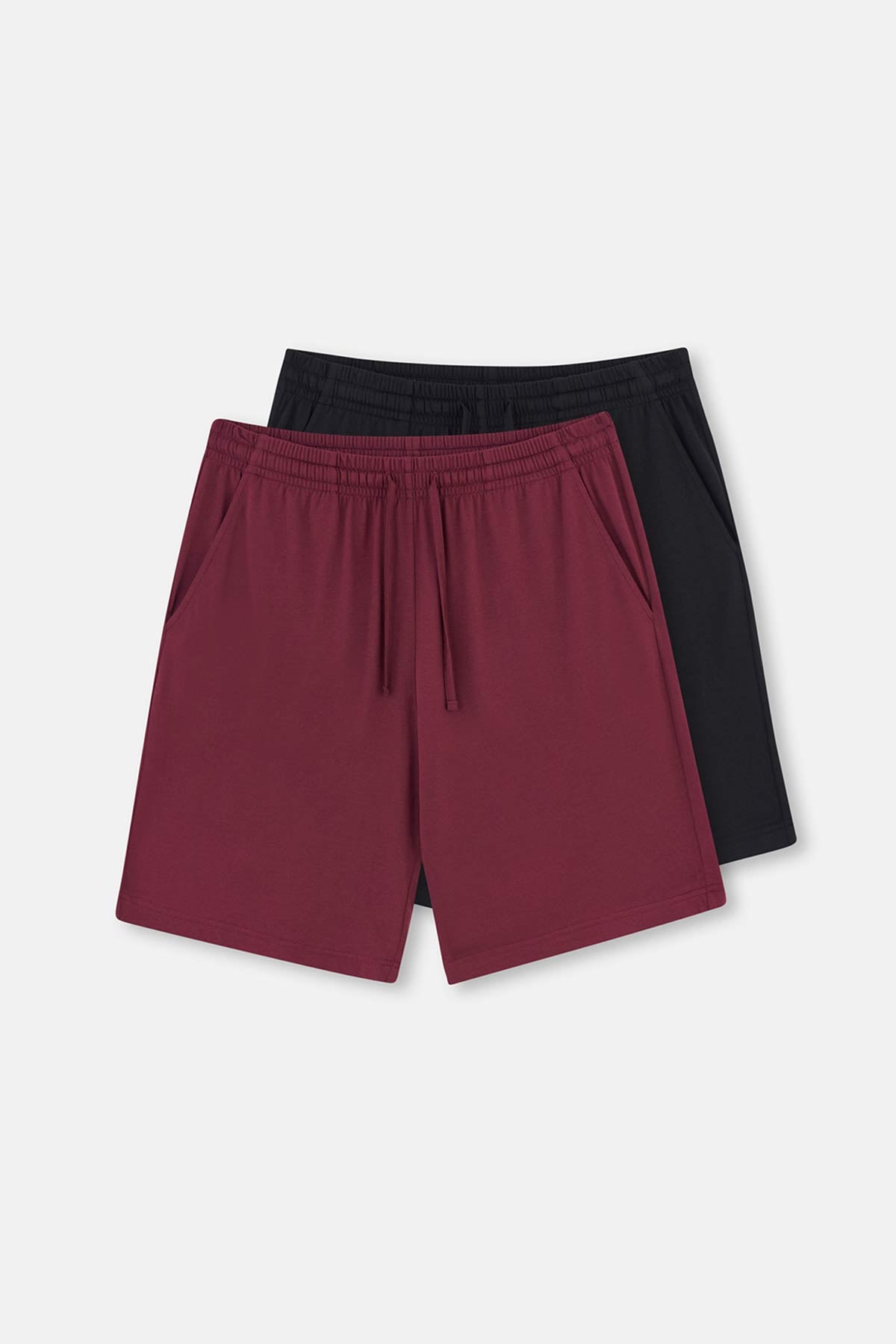 Bordeaux-Black COTTON MODAL DOUBLE KNITTED SHORTS