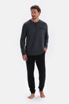 Anthracite HALF-PLOT LONG SLEEVE COTTON MODAL PAJAMAS SUIT