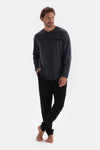 Anthracite HALF-PLOT LONG SLEEVE COTTON MODAL PAJAMAS SUIT