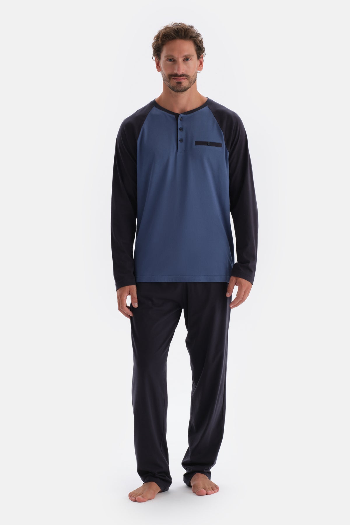 Indigo HALF-PLOT REGLAN SLEEVE COTTON MODAL PAJAMAS SUIT