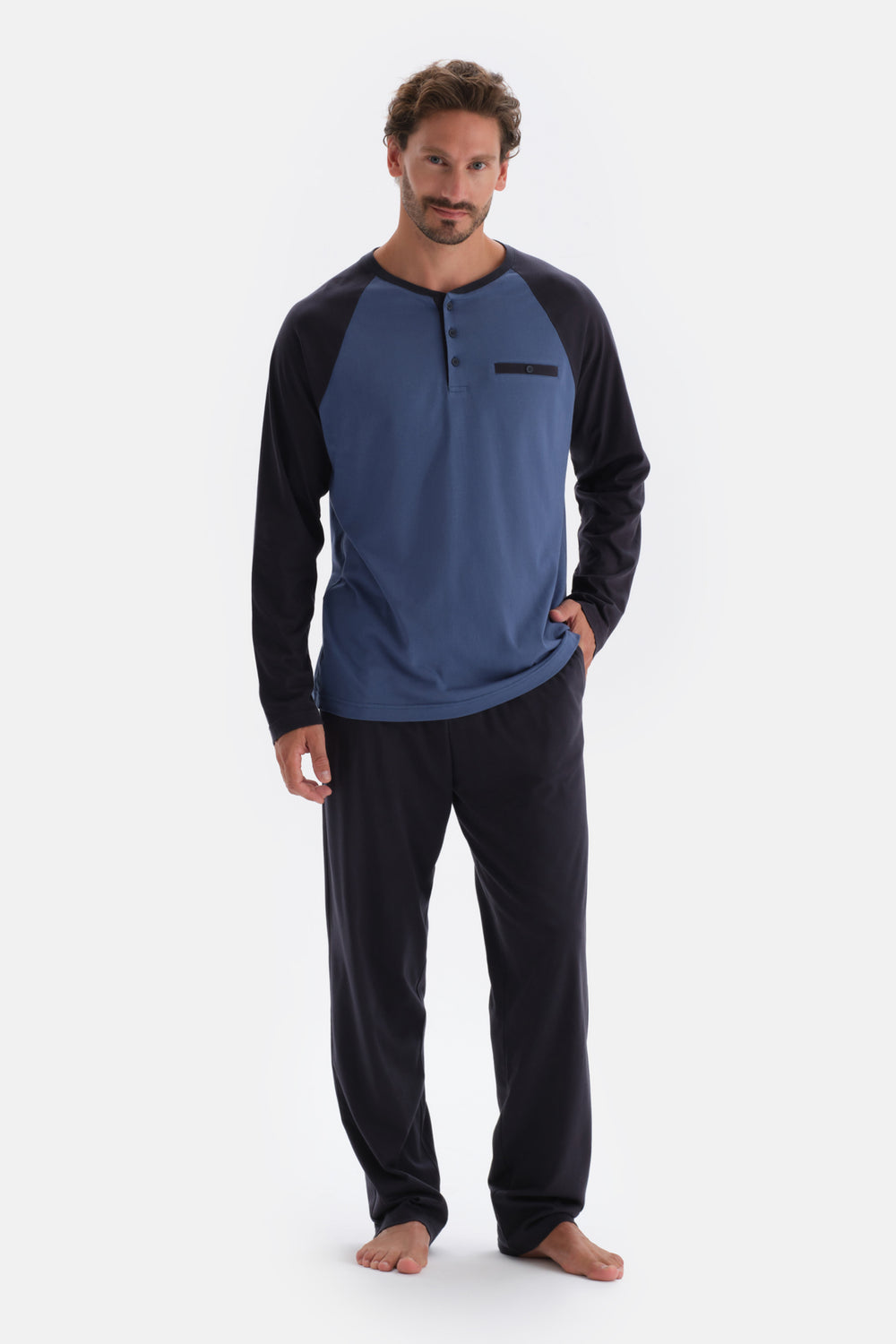 Indigo HALF-PLOT REGLAN SLEEVE COTTON MODAL PAJAMAS SUIT