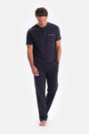 Lacivert Yarım Patlı Kısa Kollu Süprem Pijama Takımı