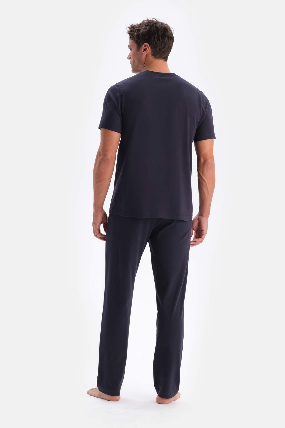 Lacivert Yarım Patlı Kısa Kollu Süprem Pijama Takımı