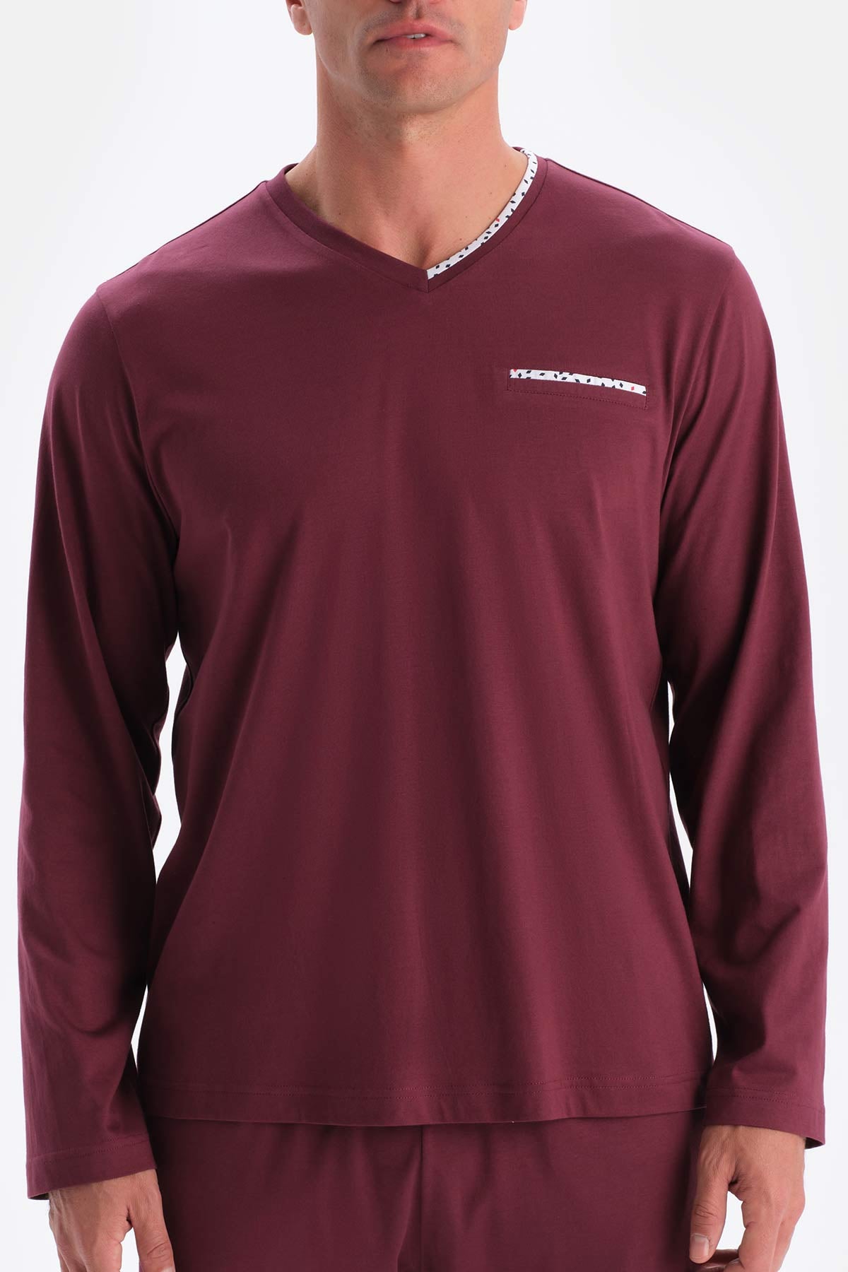 Bordeaux V-NECK LONG SLEEVE COTTON MODAL PAJAMA SET