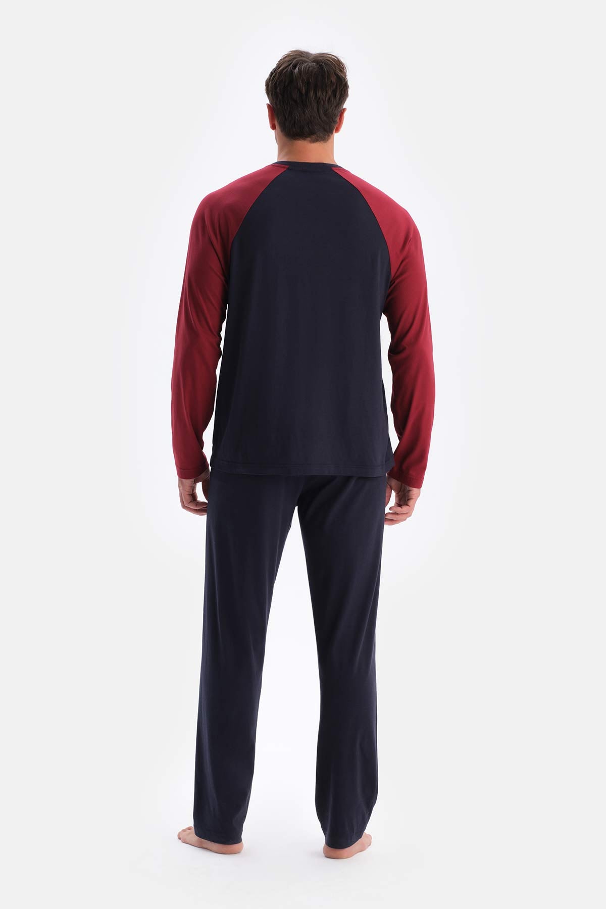 Lacivert Reglan Kol Garnili Pamuk Modal Pijama Takımı