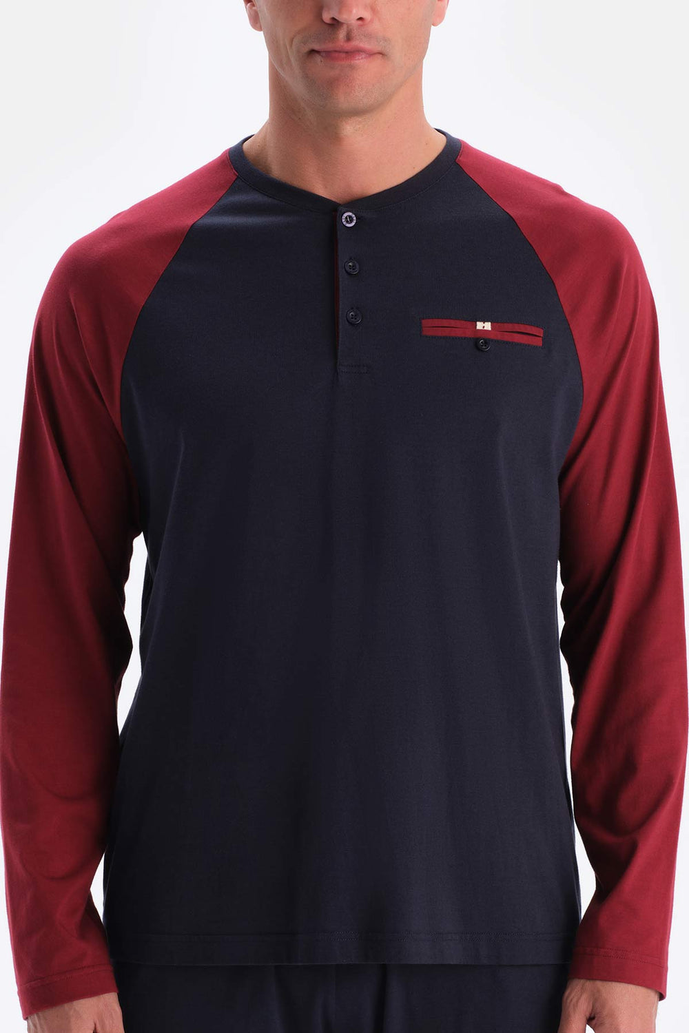 Lacivert Reglan Kol Garnili Pamuk Modal Pijama Takımı
