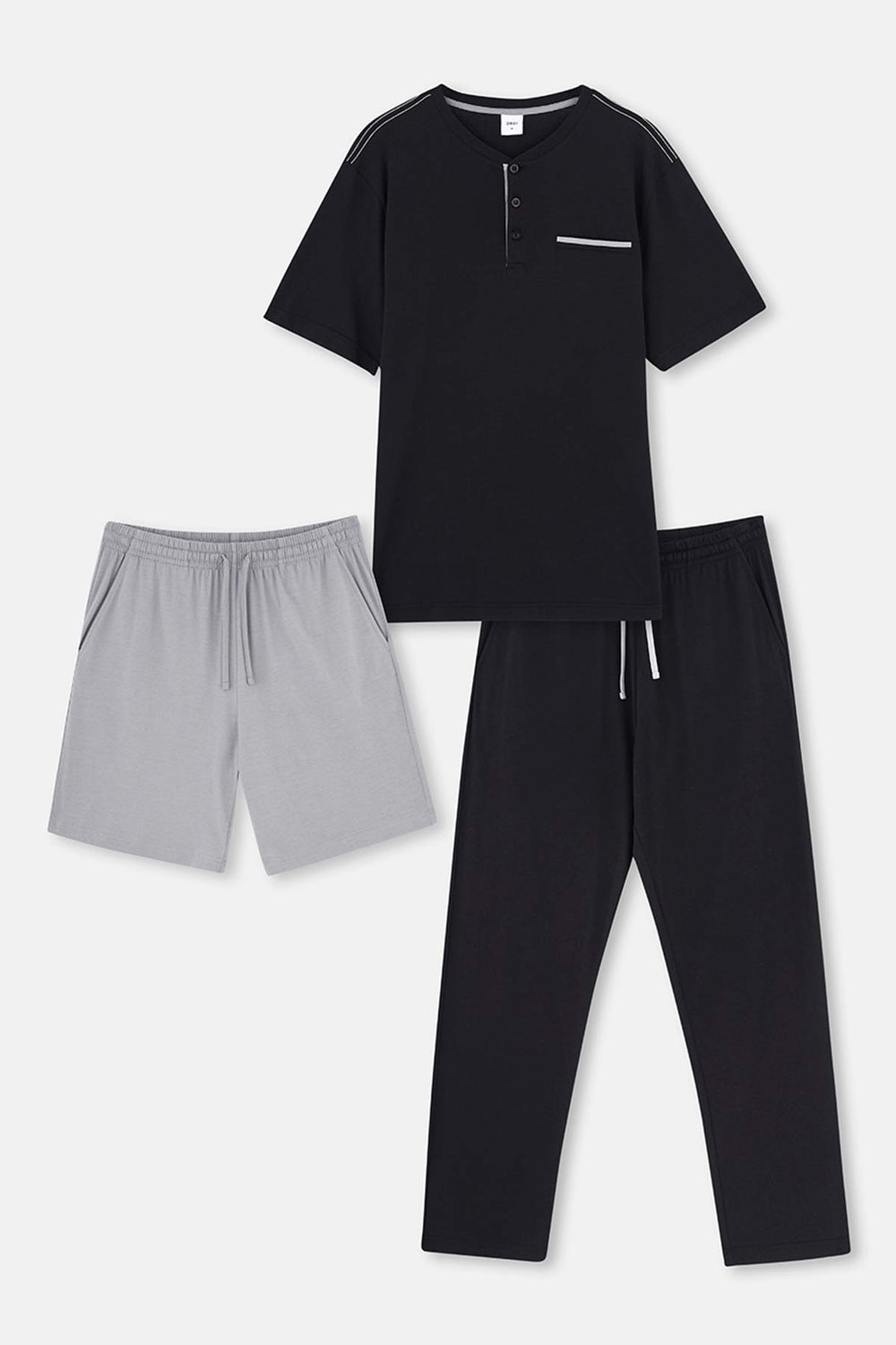 Black HALF POTTED SHORT SLEEVE SHORTS TROUSERS TRIPLE PAJAMA SET