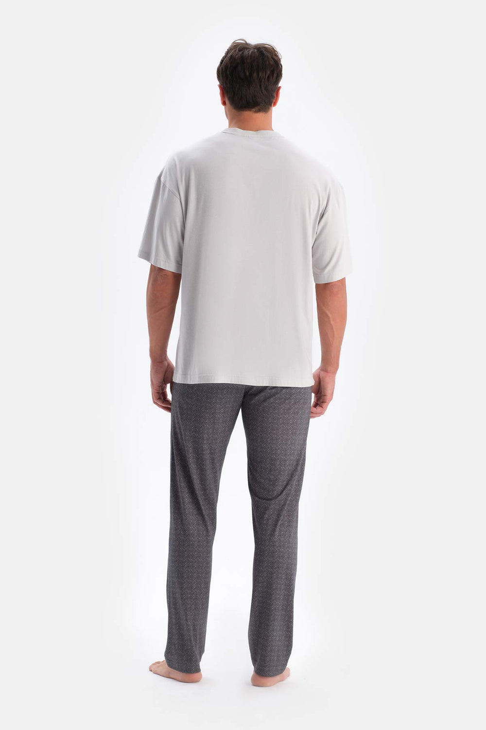 Grey CROW NECK OVERSIZE TOP COTTON MODAL PAJAMA SET