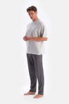 Grey CROW NECK OVERSIZE TOP COTTON MODAL PAJAMA SET
