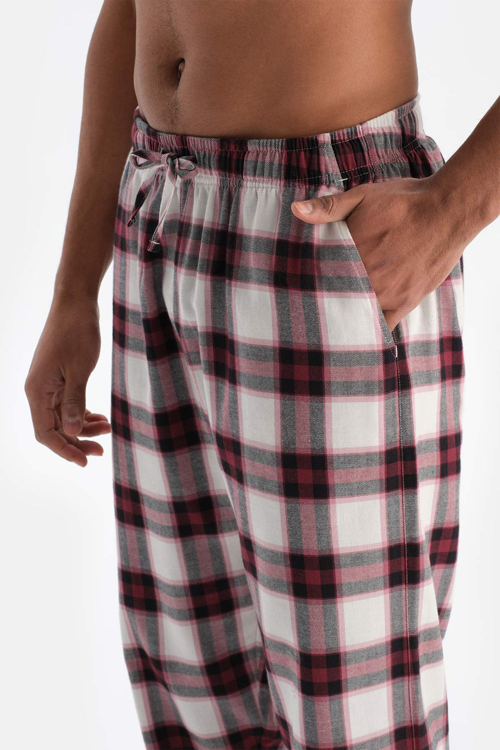 Ecru EMBROIDERY DETAILED WOVEN PLAID T-SHIRT TROUSERS PAJAMA SET
