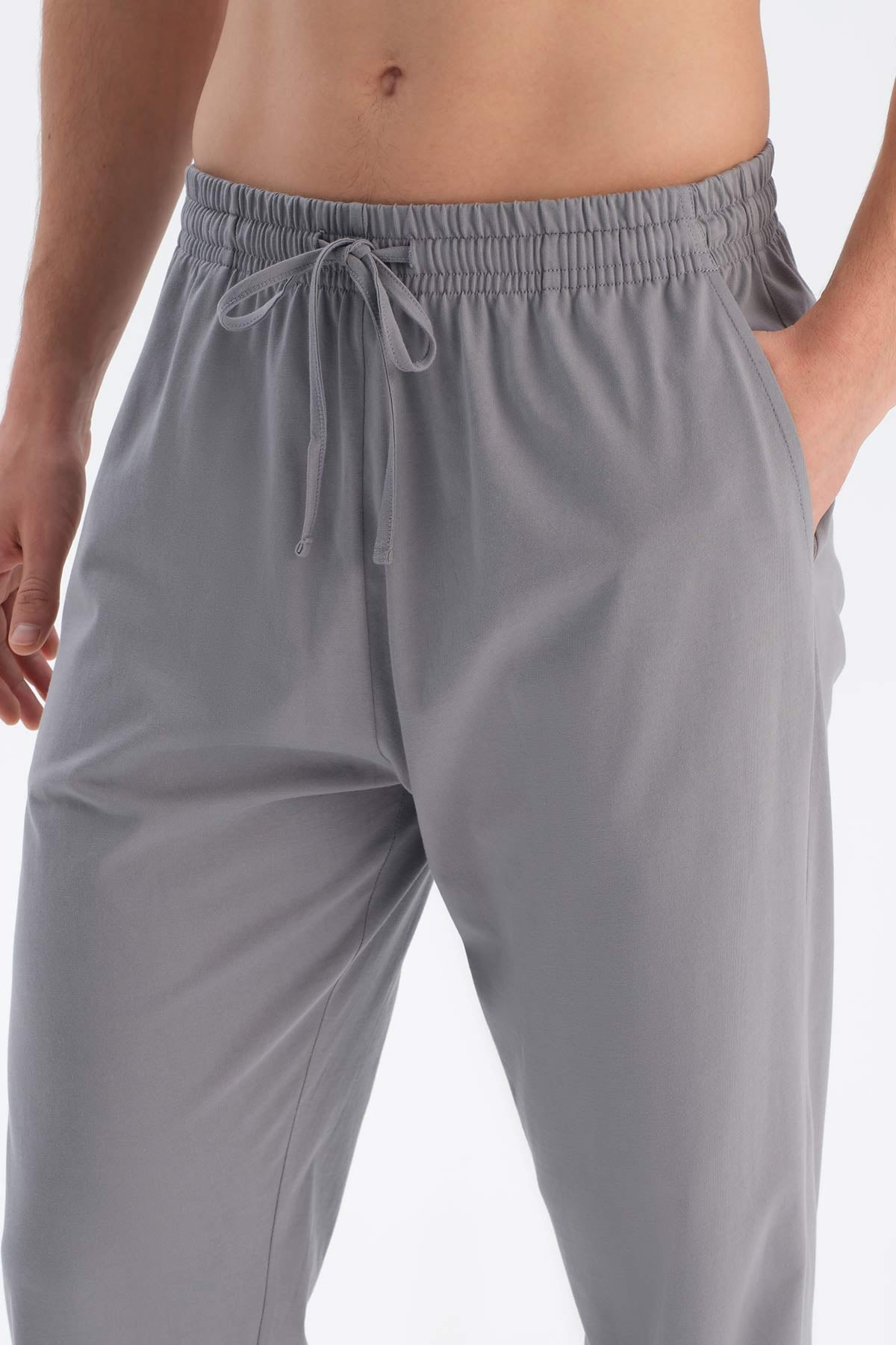 Gri Yarım Patlı Kısa Kollu Örme Pijama Takımı