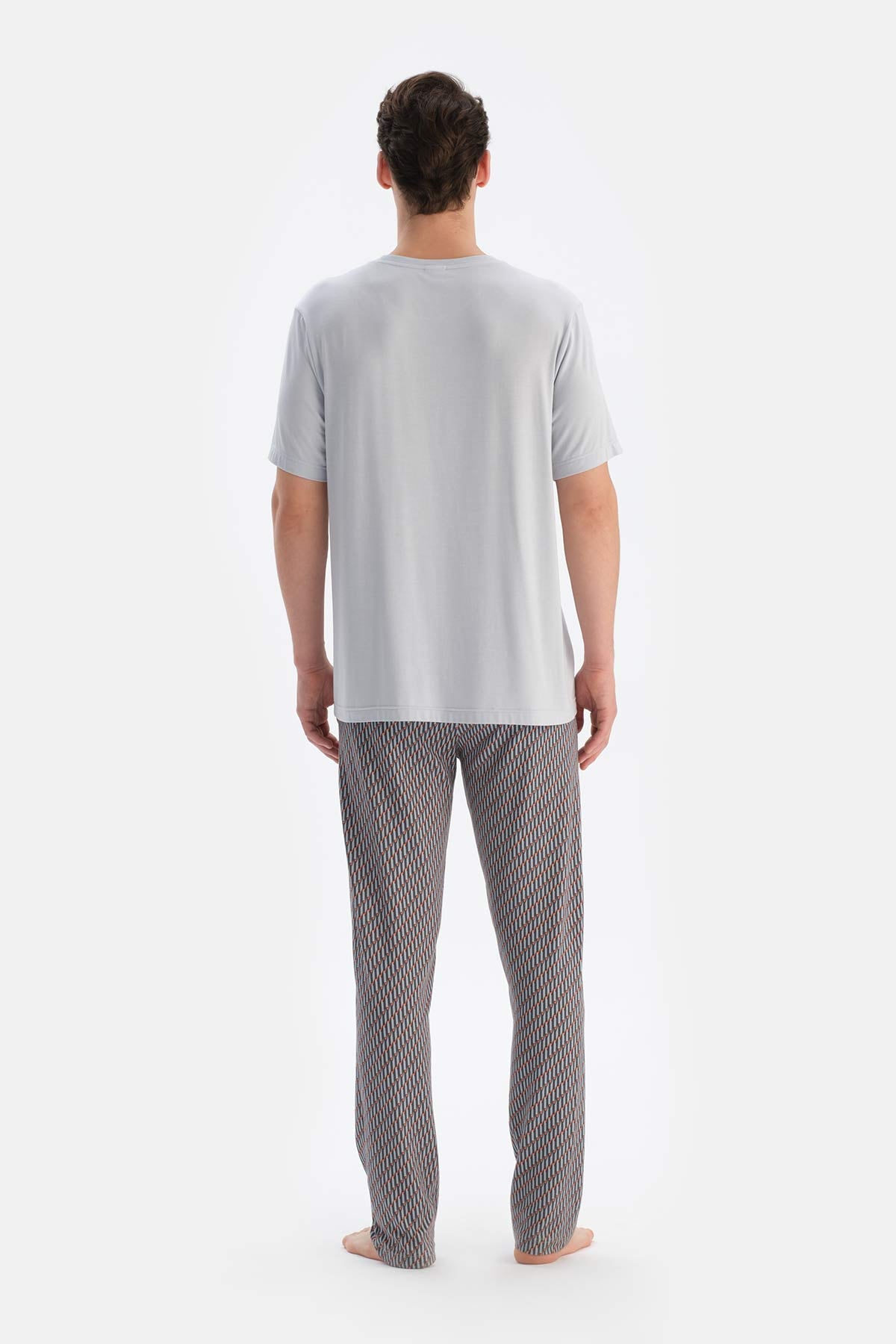 Buz Mavisi Buz si Bisiklet Yaka Kısa Kollu Tişört Pantolon Pijama Takımı