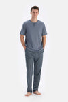 Indigo Yarım Patlı Kısa Kollu Tişört Pantolon Pijama Takımı