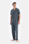 Multicolor Gömlek Yaka Kısa Kollu Çizgili Modal Pijama Takımı