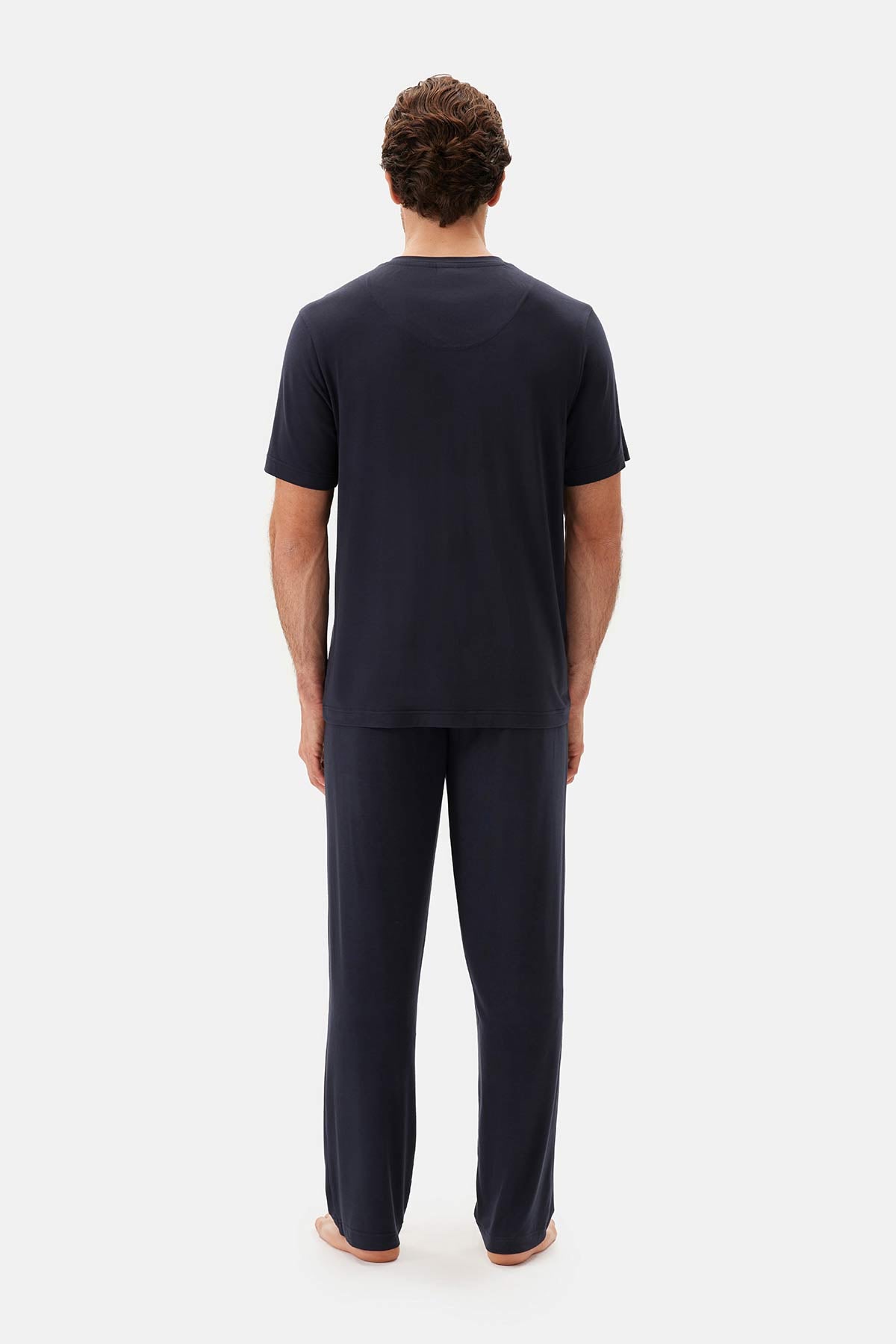 Lacivert Yarım Patlı Tişört Pantolon Pijama Takımı