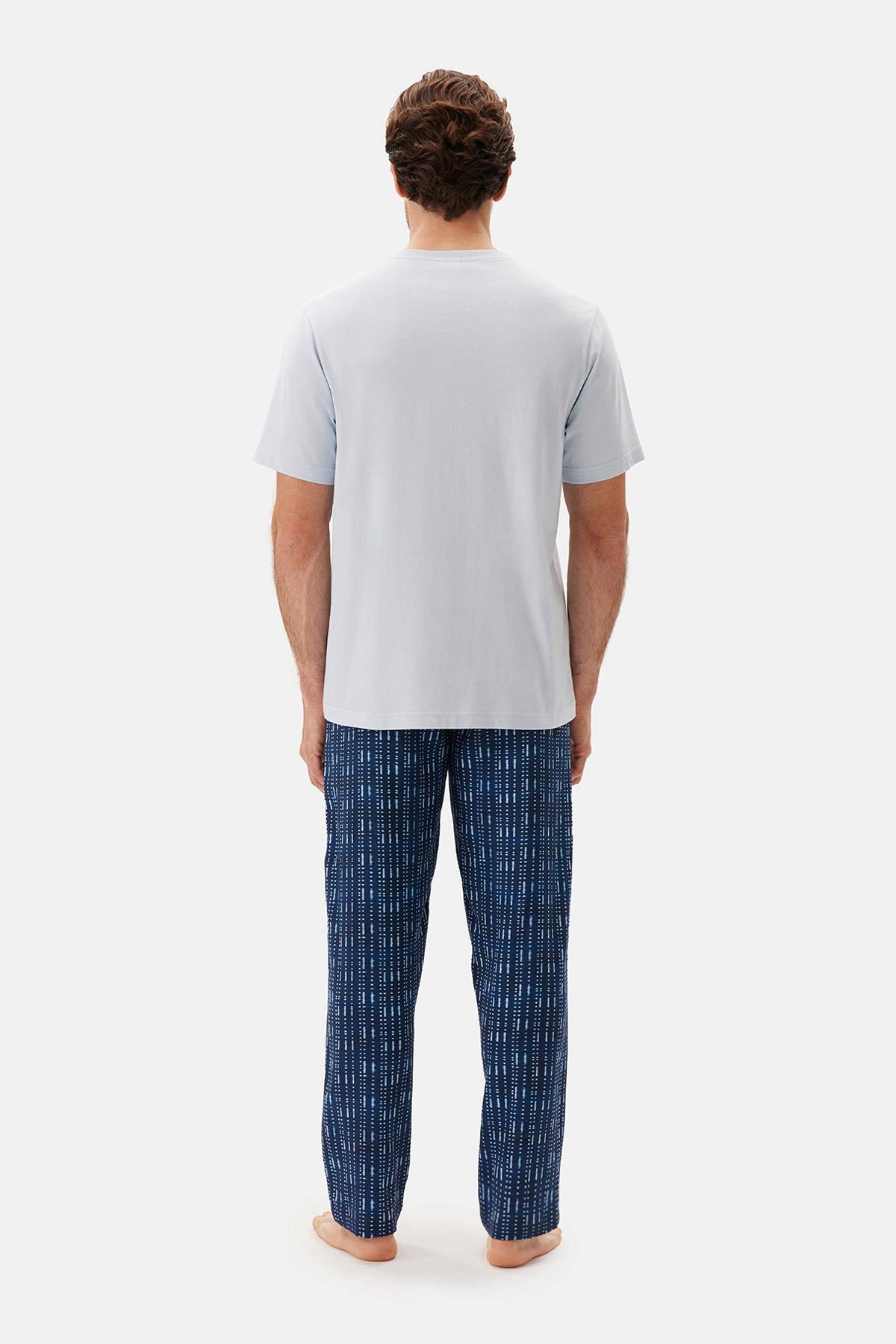 Mavi Bis Yaka Kısa Kollu Pijama Takımı