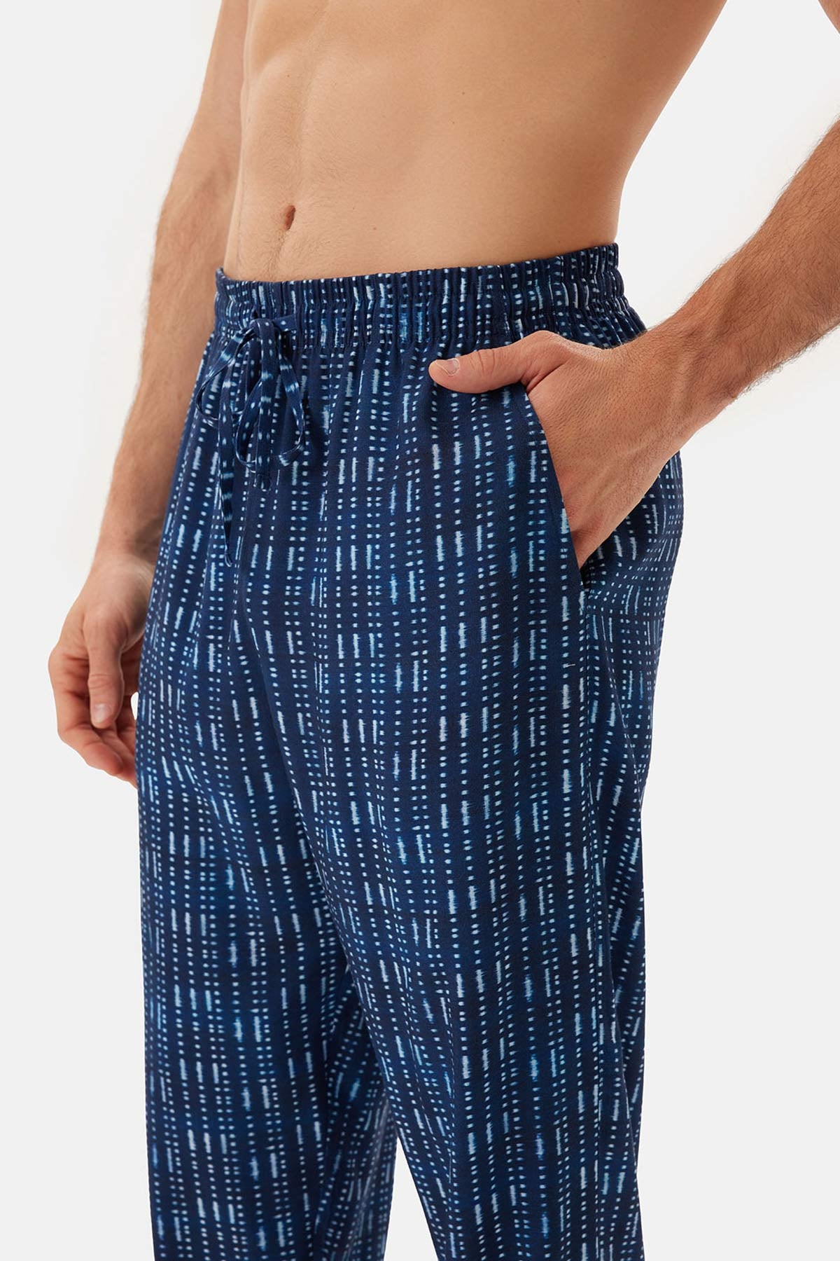 Mavi Bis Yaka Kısa Kollu Pijama Takımı