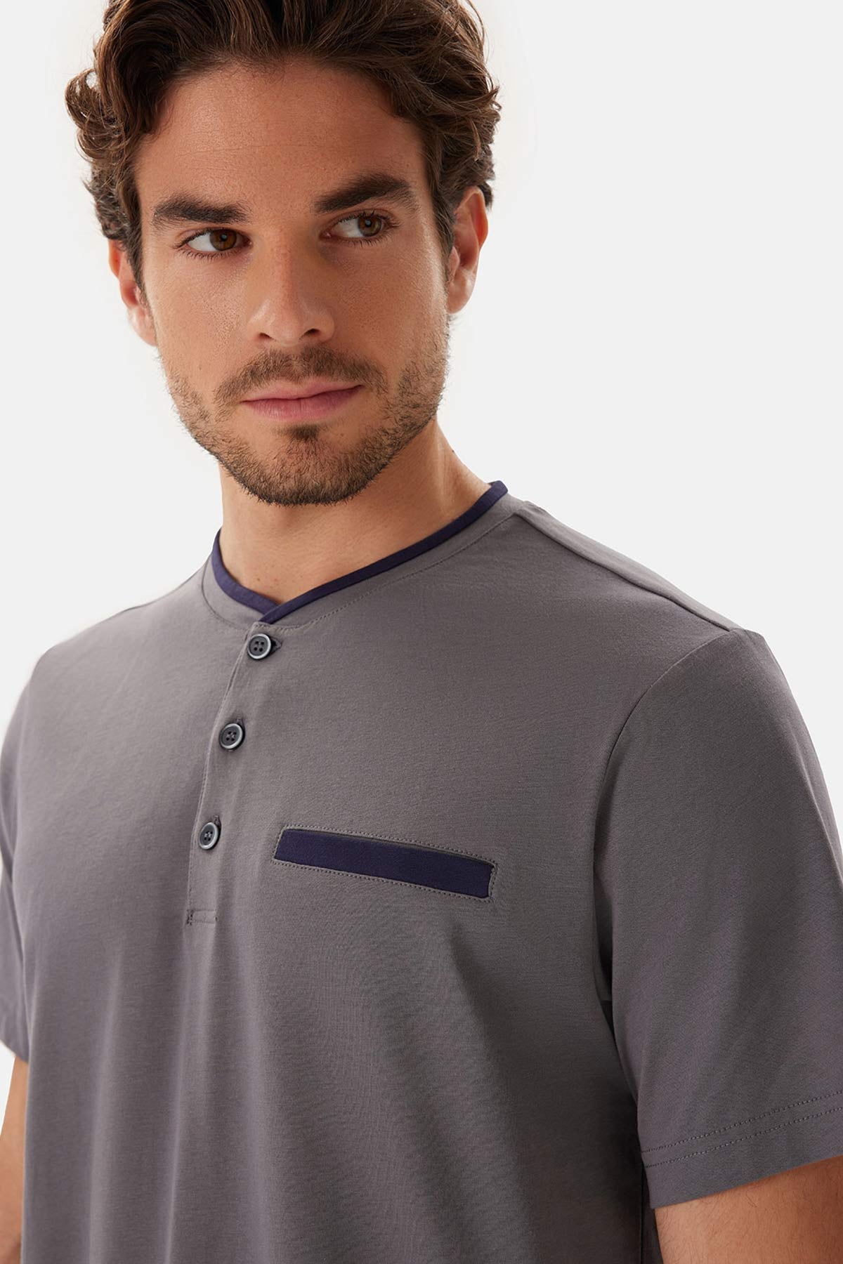 Füme Kısa Kollu Patlı Tişört Pantolon Pijama Takımı