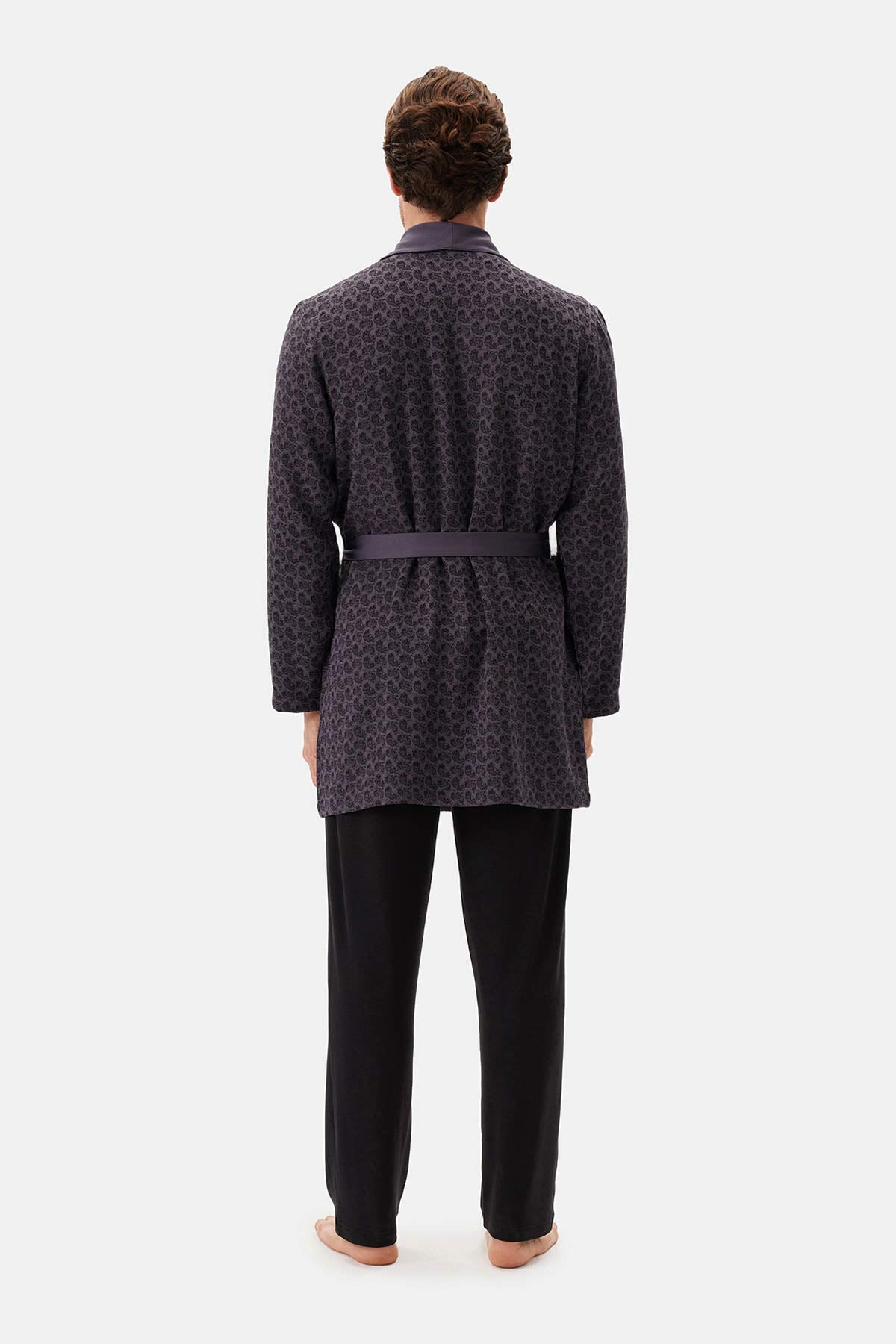 Füme Şal Yaka Jakarlı Groom Sabahlık