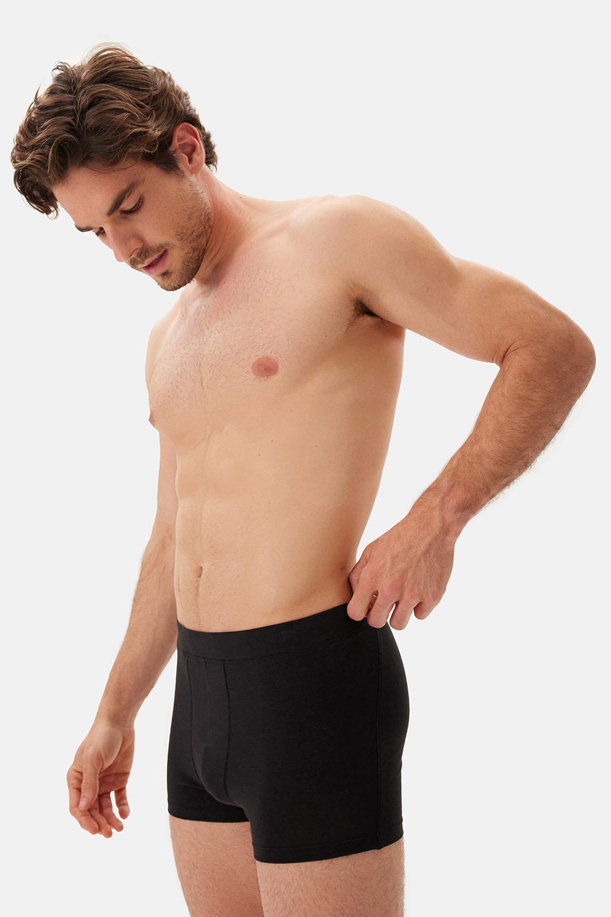 Siyah Dikiş Detaylı Kumaş Kaplama Lastikli Boxer