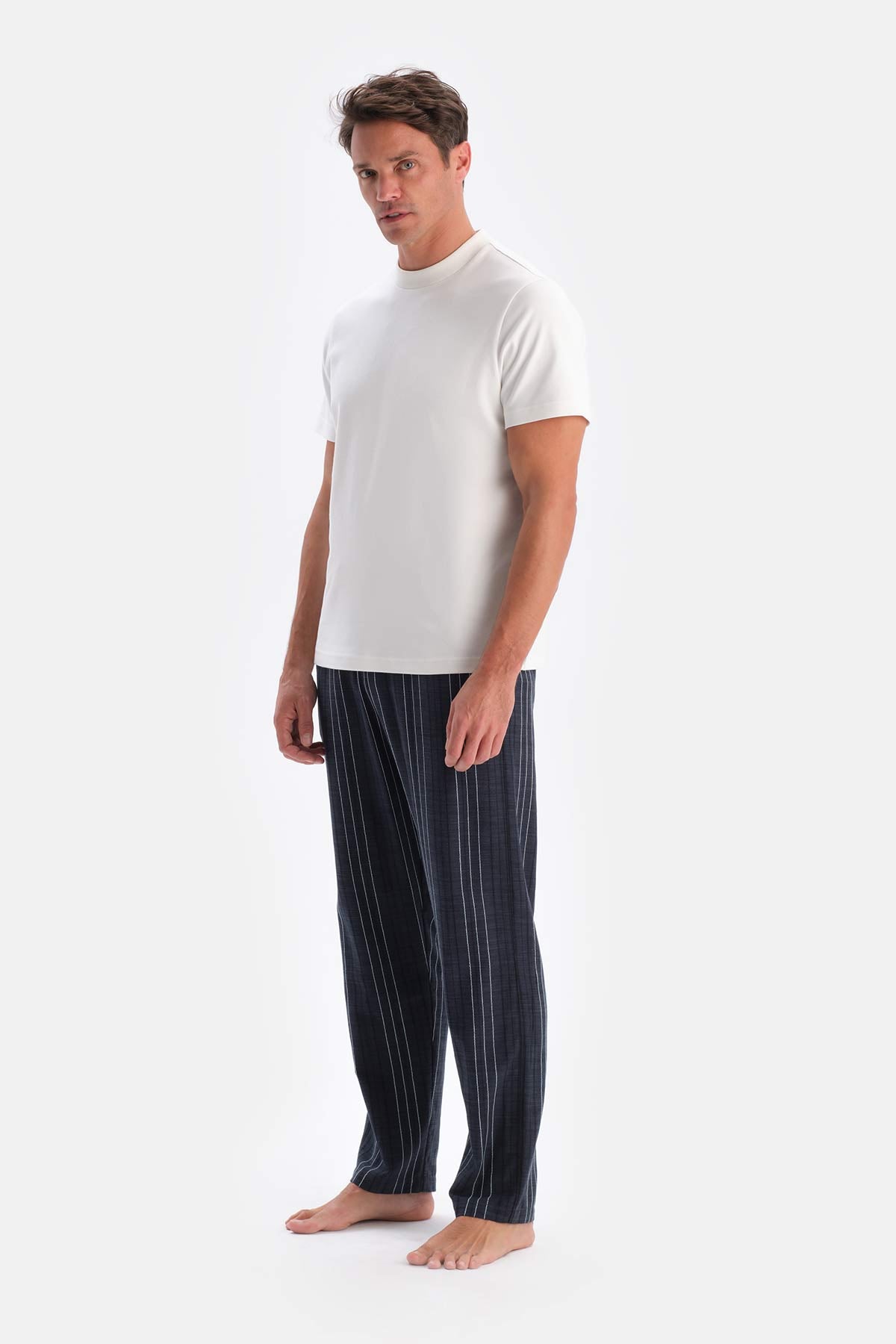 Navy STRIPED WOVEN TROUSERS