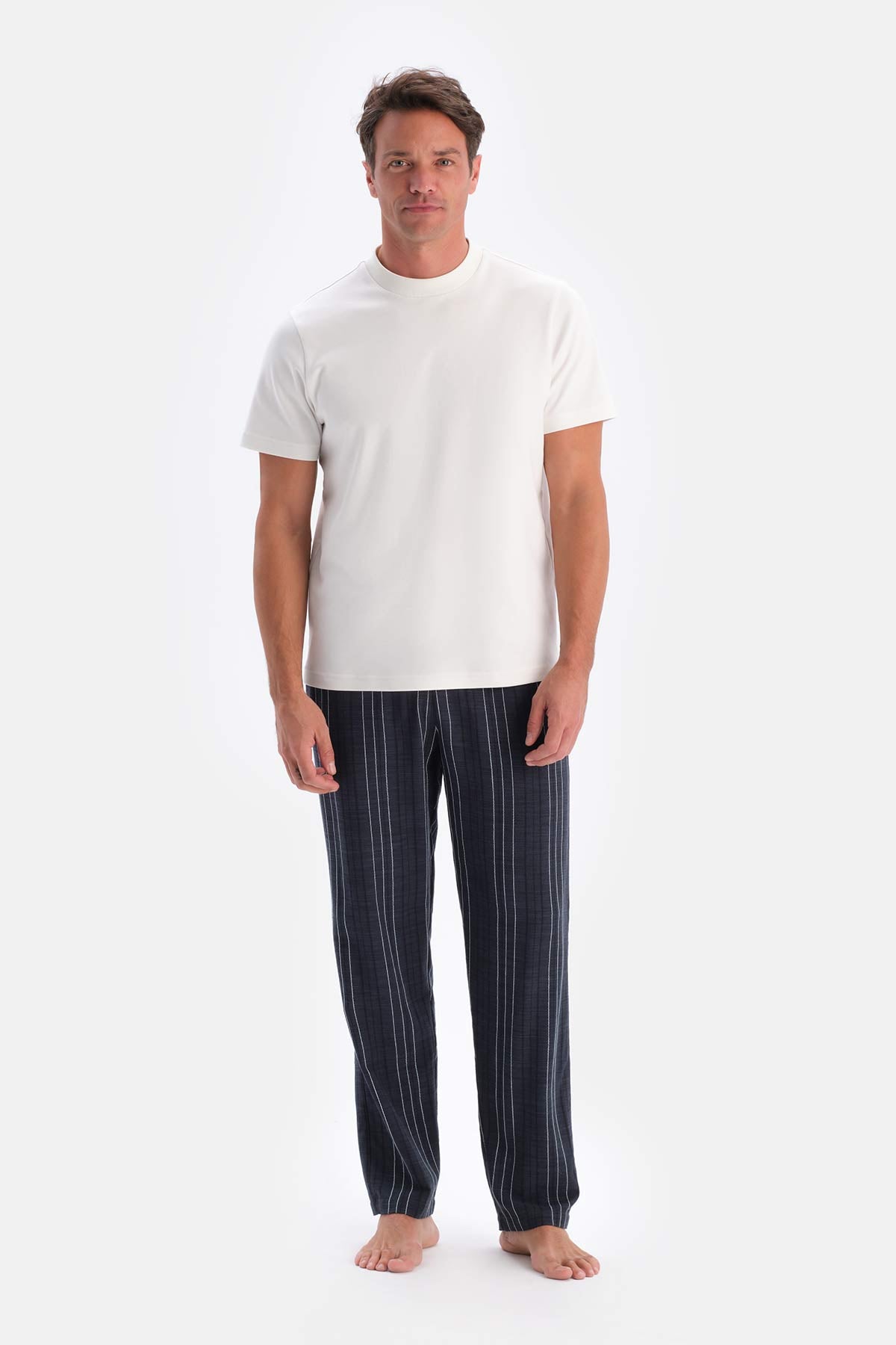 Navy STRIPED WOVEN TROUSERS