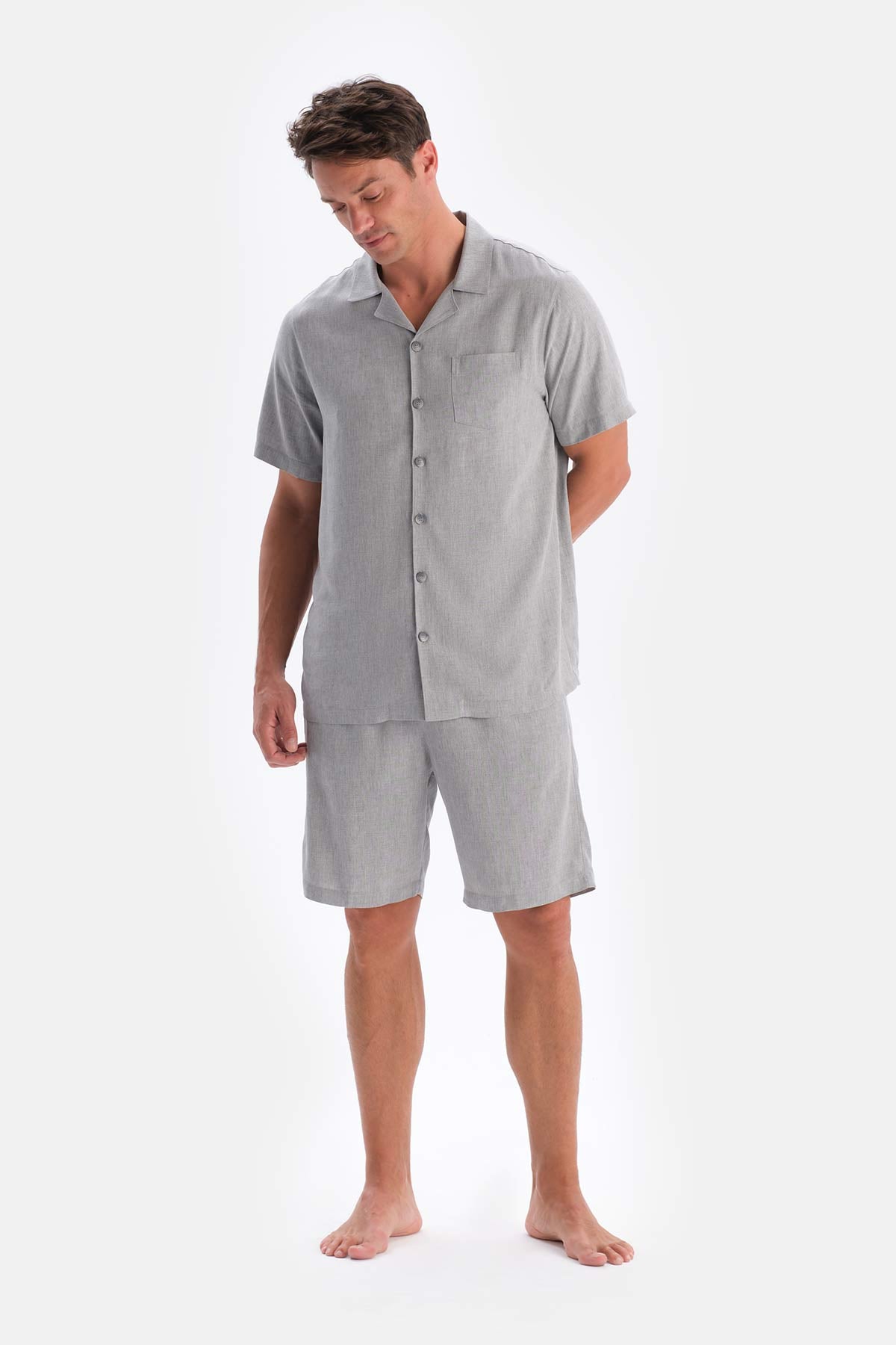 Gri Cep Ve Bağcıklı Dokuma Şort