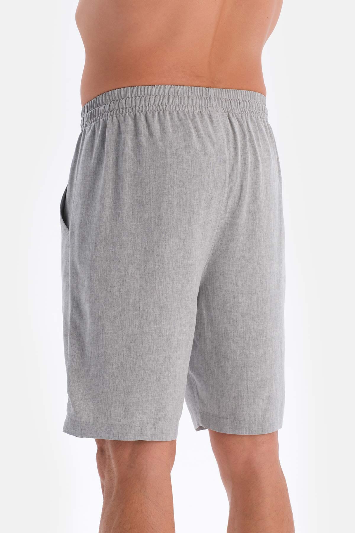 Gri Cep Ve Bağcıklı Dokuma Şort