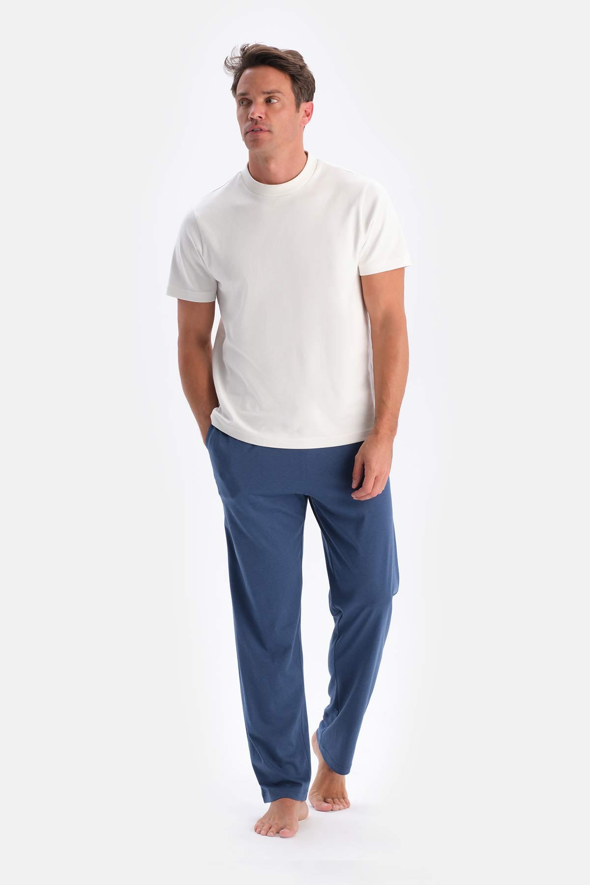 Indigo-Grey COTTON MODAL KNITTED TWO PANTS WITH POCKETS AND LACES
