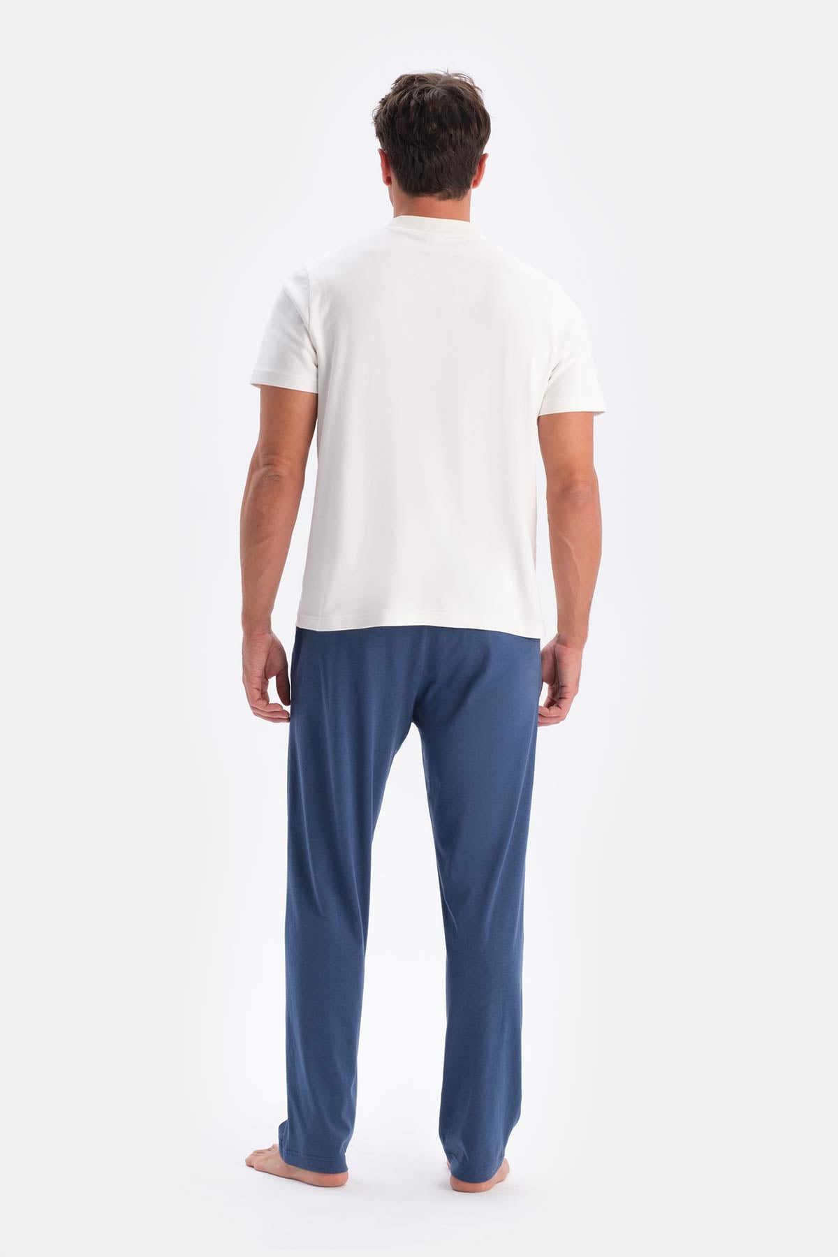 Indigo-Grey COTTON MODAL KNITTED TWO PANTS WITH POCKETS AND LACES