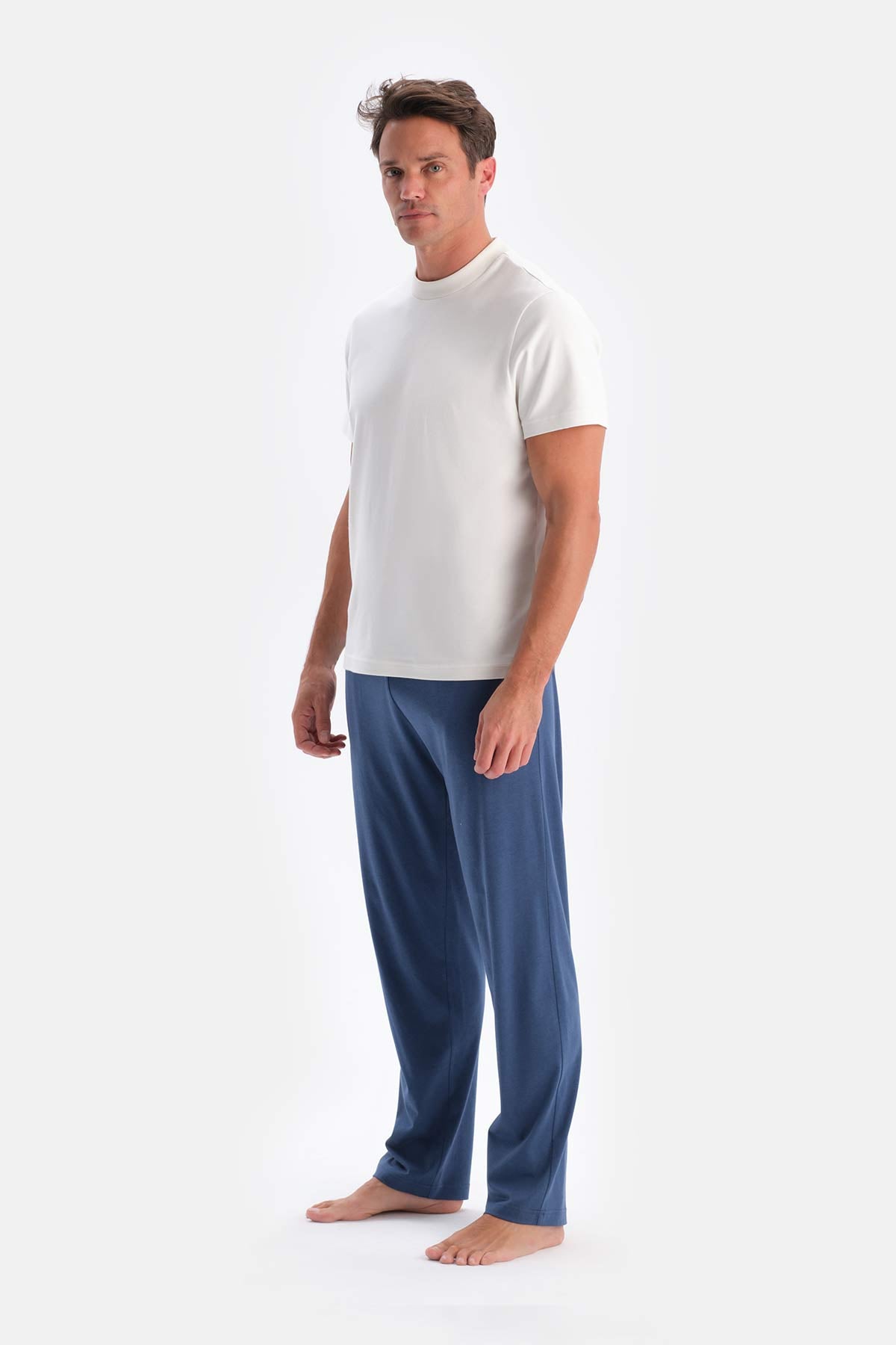 Indigo-Grey COTTON MODAL KNITTED TWO PANTS WITH POCKETS AND LACES