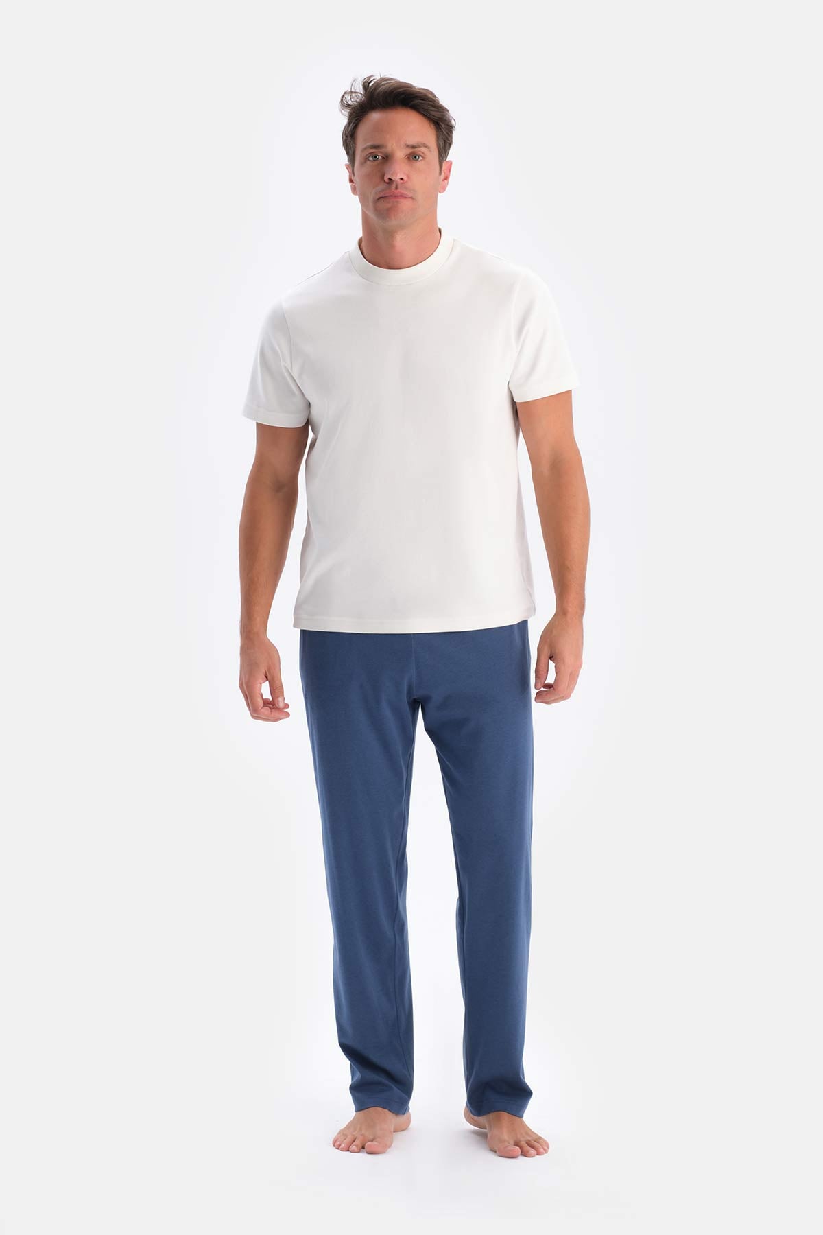 Indigo-Grey COTTON MODAL KNITTED TWO PANTS WITH POCKETS AND LACES