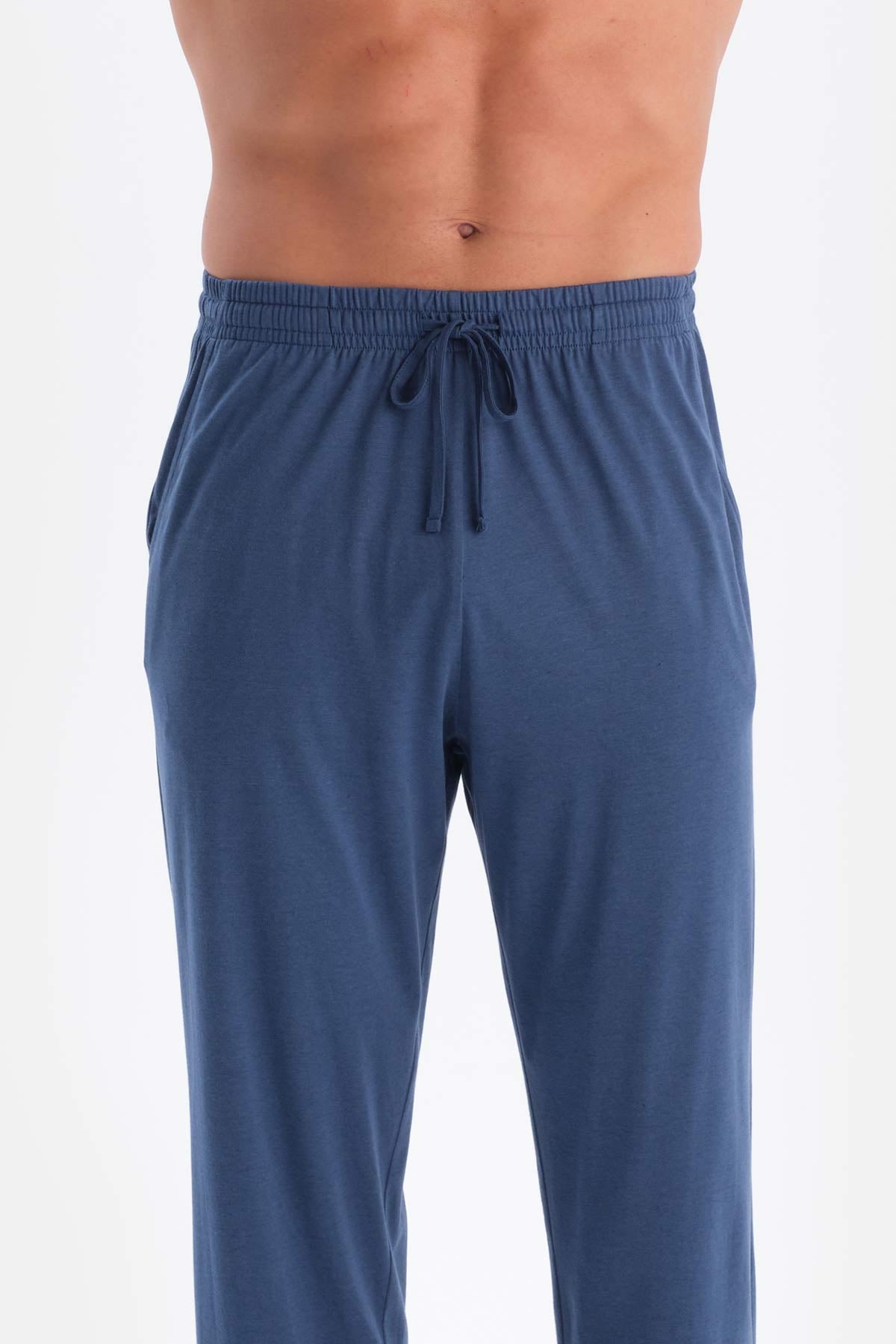 Indigo-Grey COTTON MODAL KNITTED TWO PANTS WITH POCKETS AND LACES