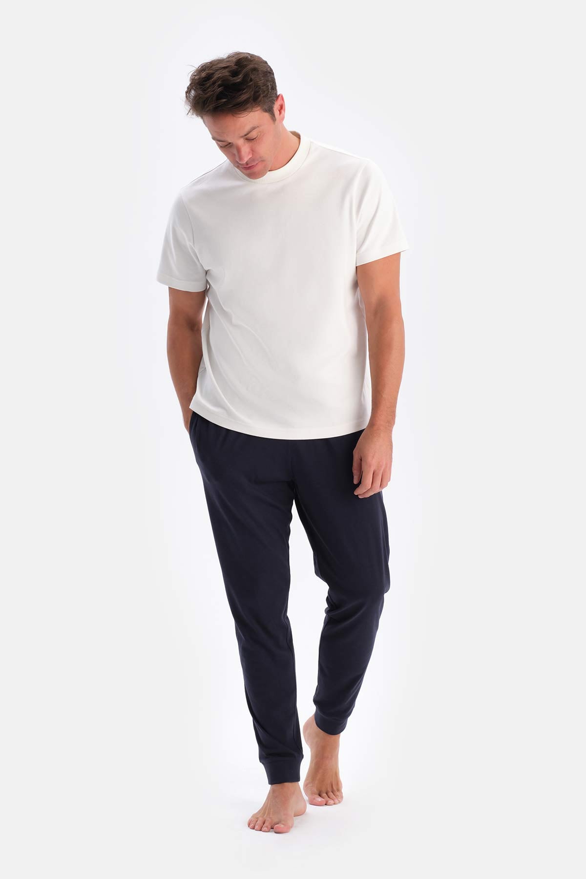 Indigo-Grey COTTON MODAL KNITTED TWO PANTS WITH POCKETS AND LACES
