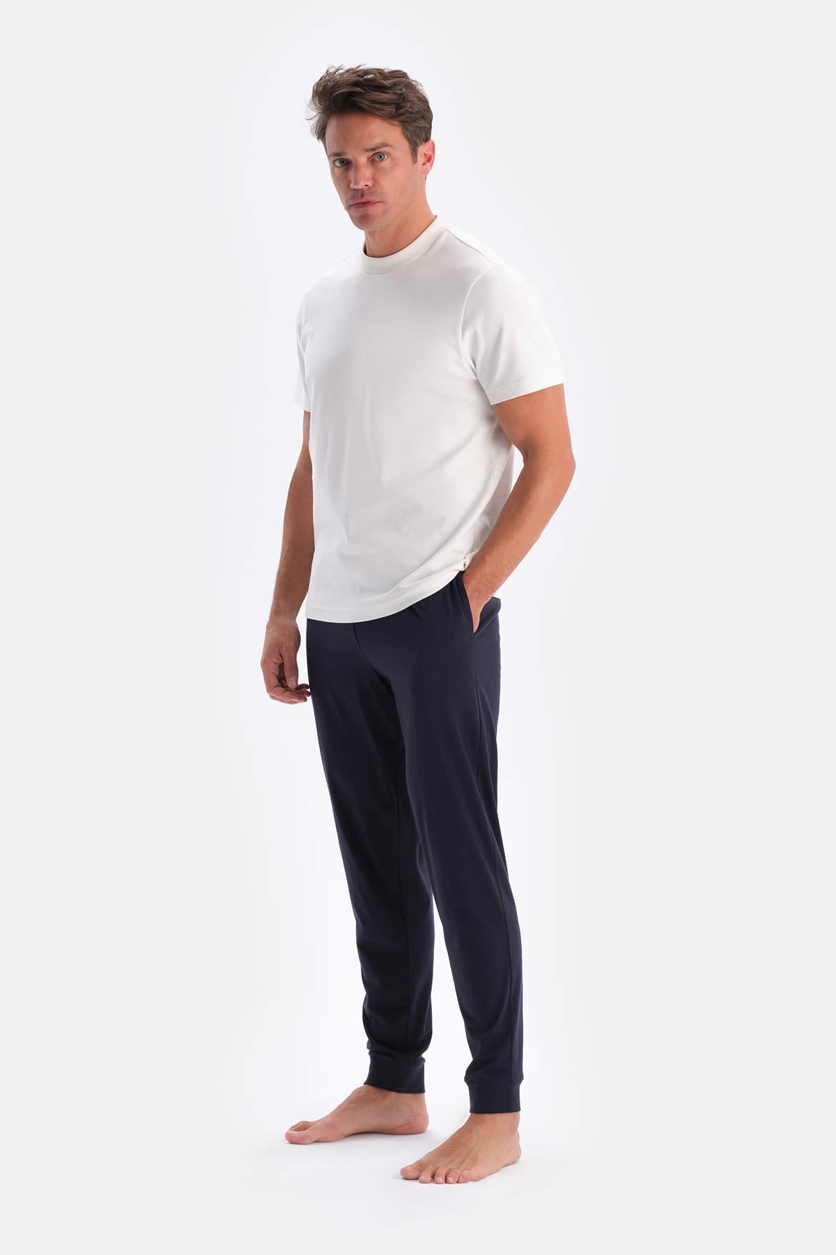 Indigo-Grey COTTON MODAL KNITTED TWO PANTS WITH POCKETS AND LACES