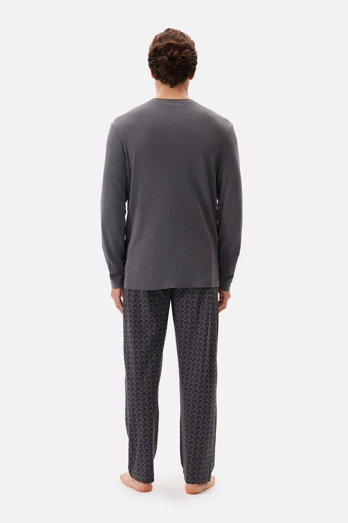 Füme Şal Desenli Örme Pijama Altı