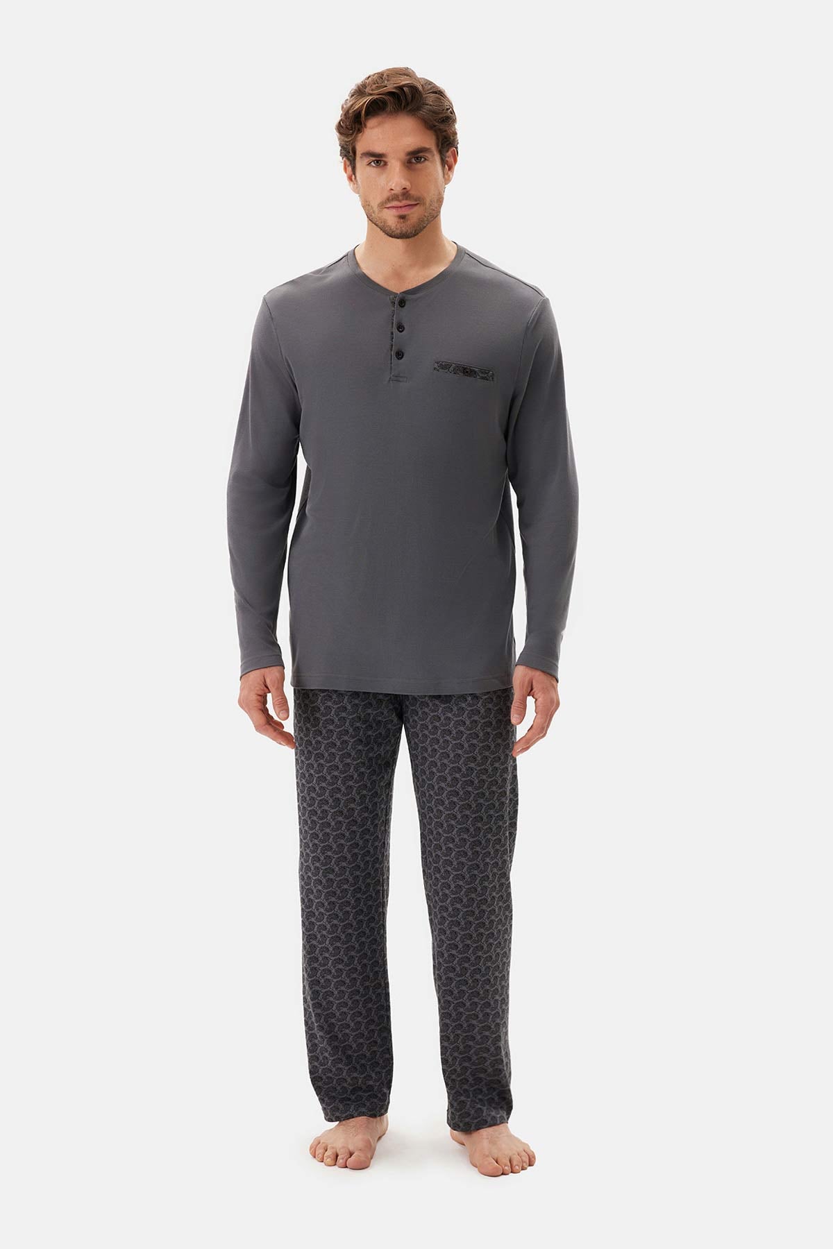 Füme Şal Desenli Örme Pijama Altı