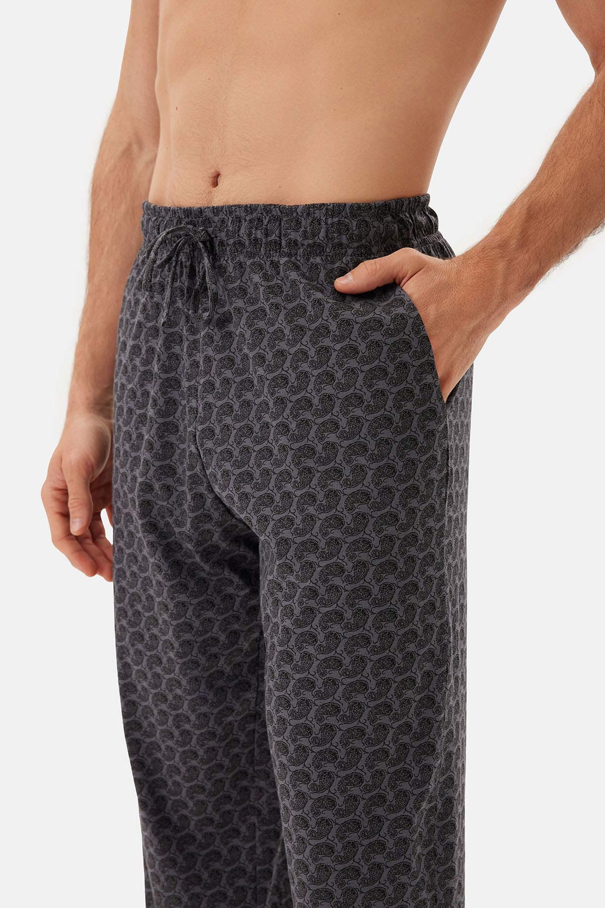 Füme Şal Desenli Örme Pijama Altı