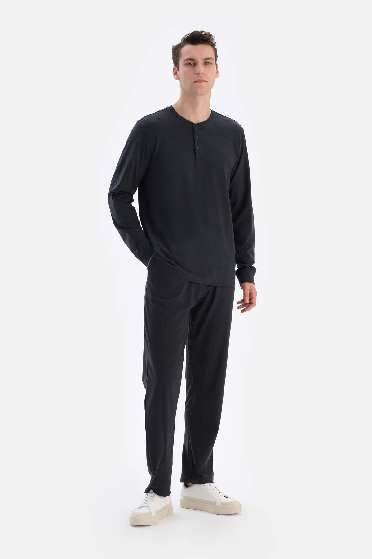 Navy HALF-PLOT REGULAR FIT EVERFRESH T-SHIRT