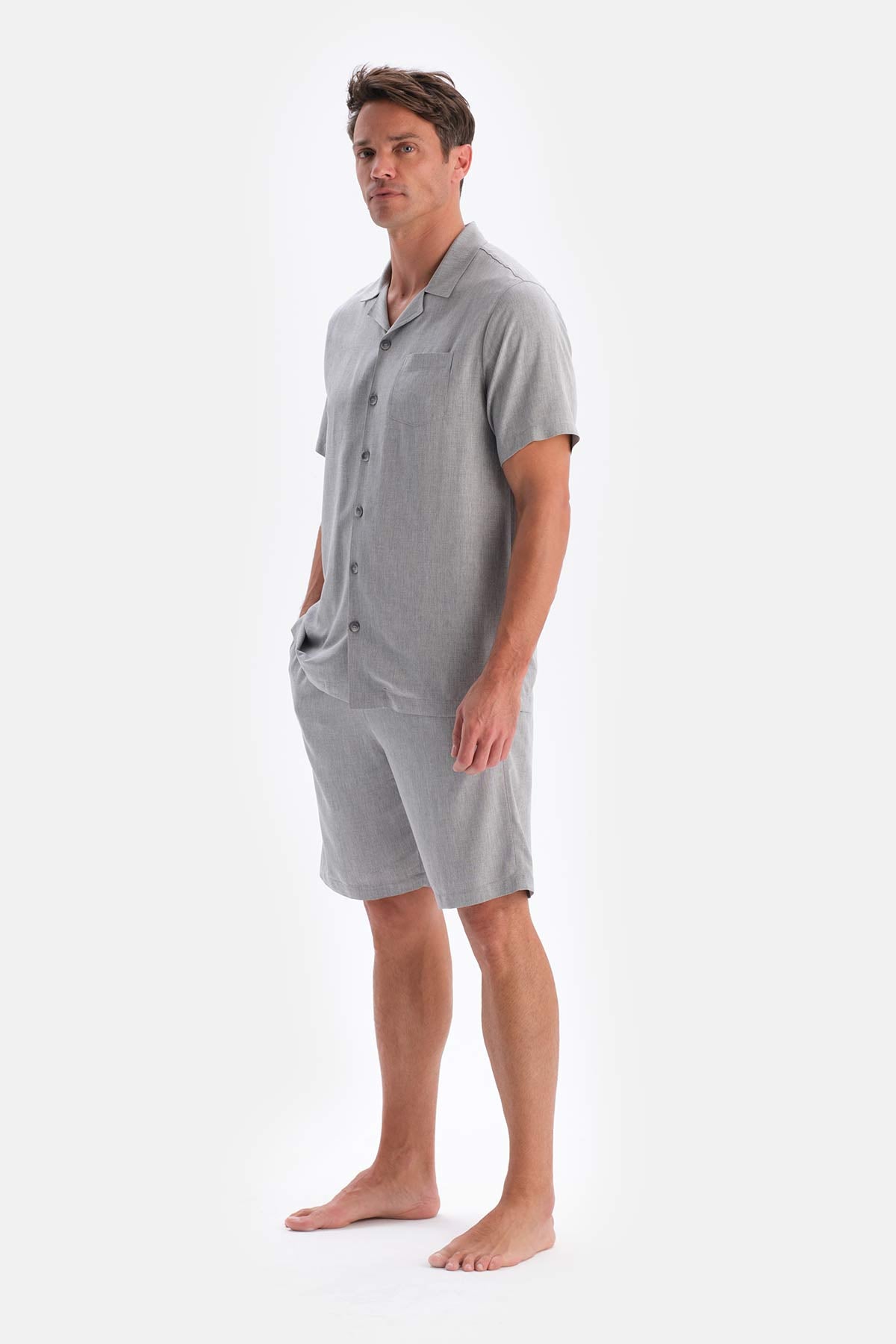 Grey SHORT SLEEVE WOVEN SHIRT WITH POCKET DETAIL