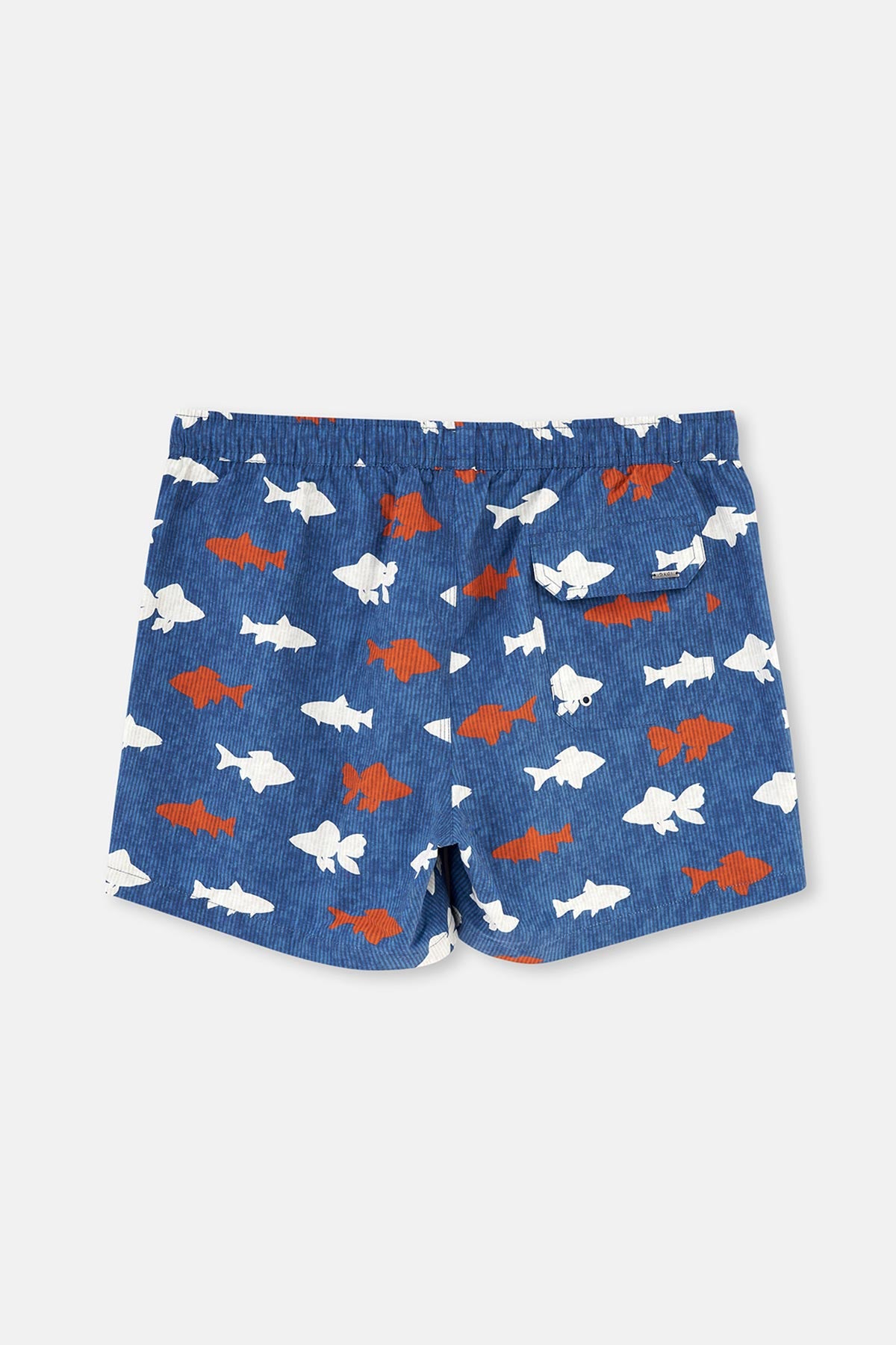 Lacivert-Kiremit Kısa Balık Desenli Deniz Şortu